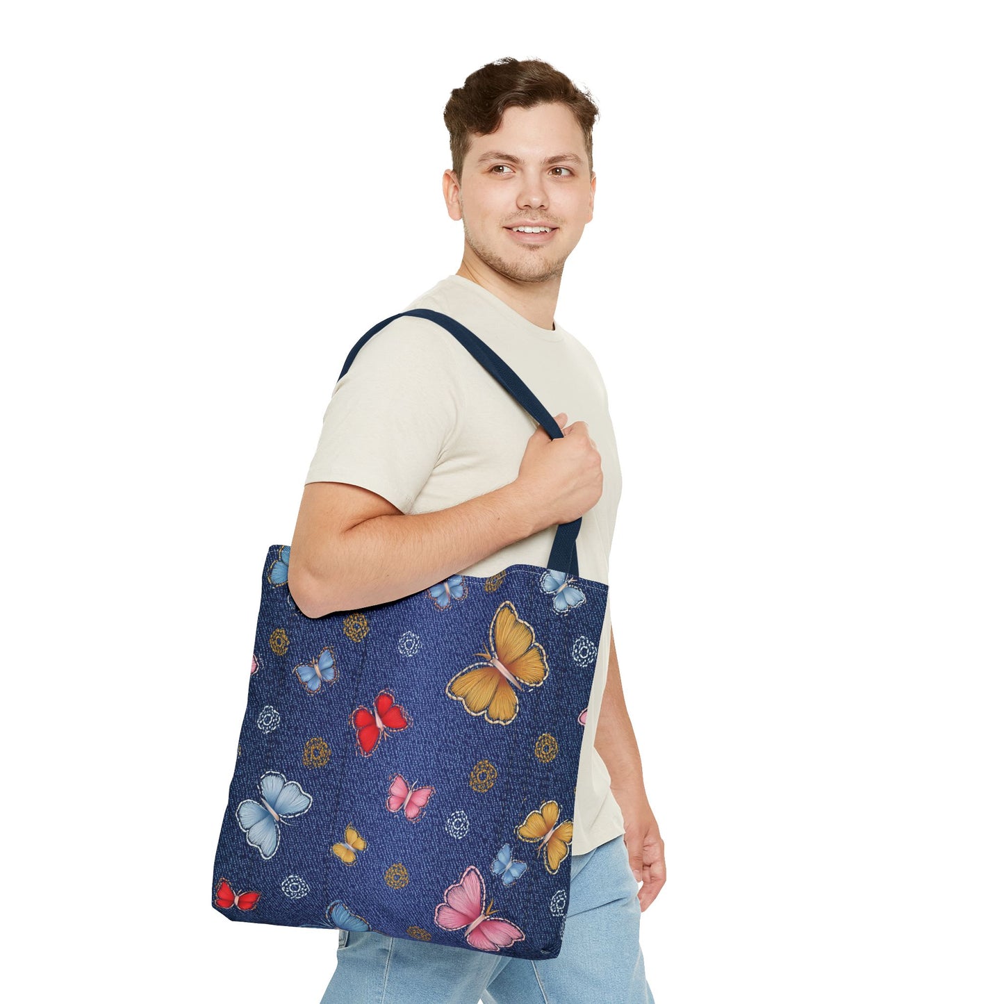 Denim Fabric Imitation Print Unisex Canvas Bag Poly Spun 3 Sizes Tote Bag 169