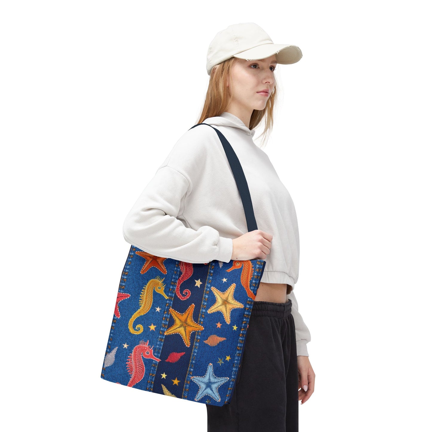 Denim Fabric Imitation Print Unisex Canvas Bag Poly Spun 3 Sizes Tote Bag 182-21