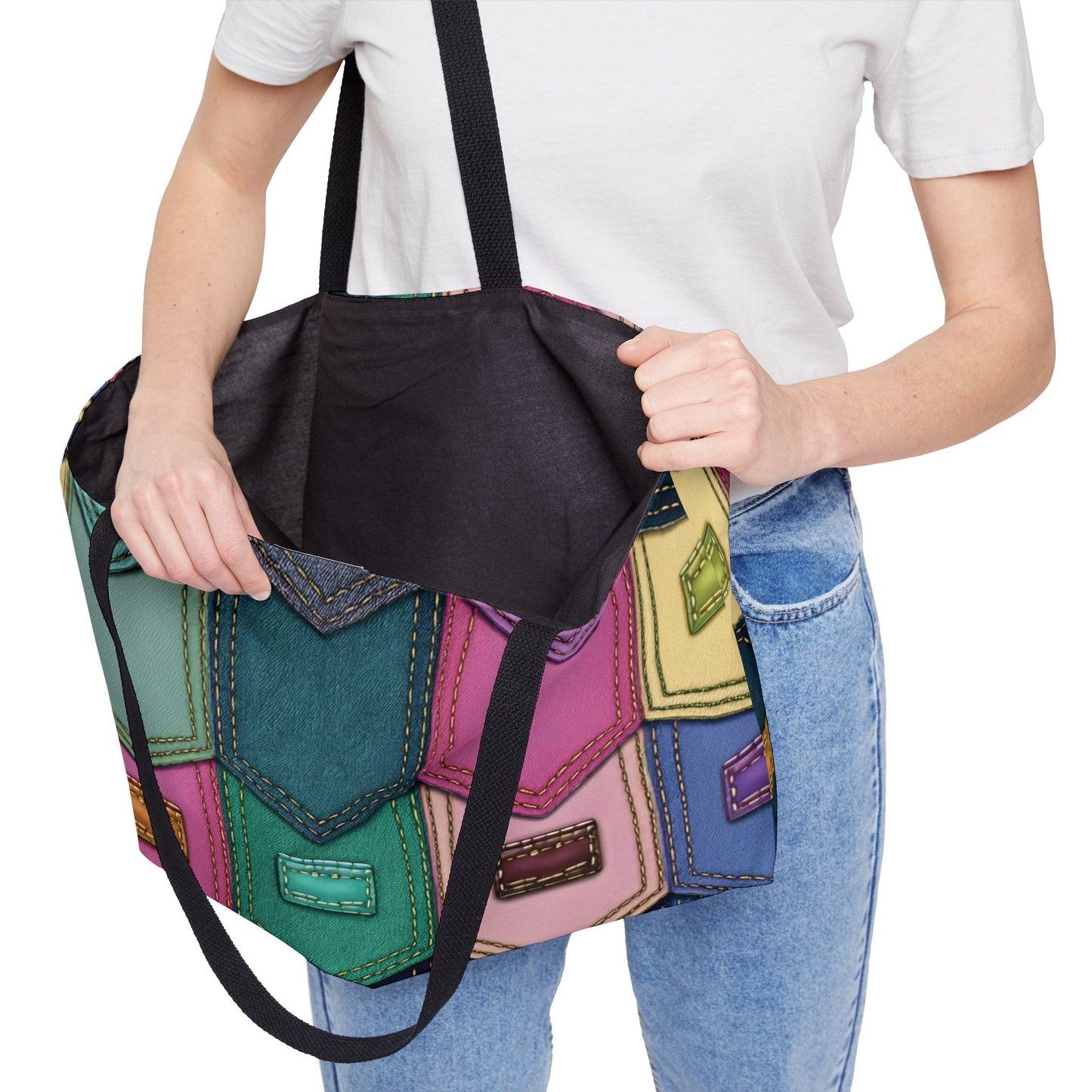 Denim Print Yoga Bag High-Quality 100% Spun Polyester 24x13 Canvas Gym Bag 46