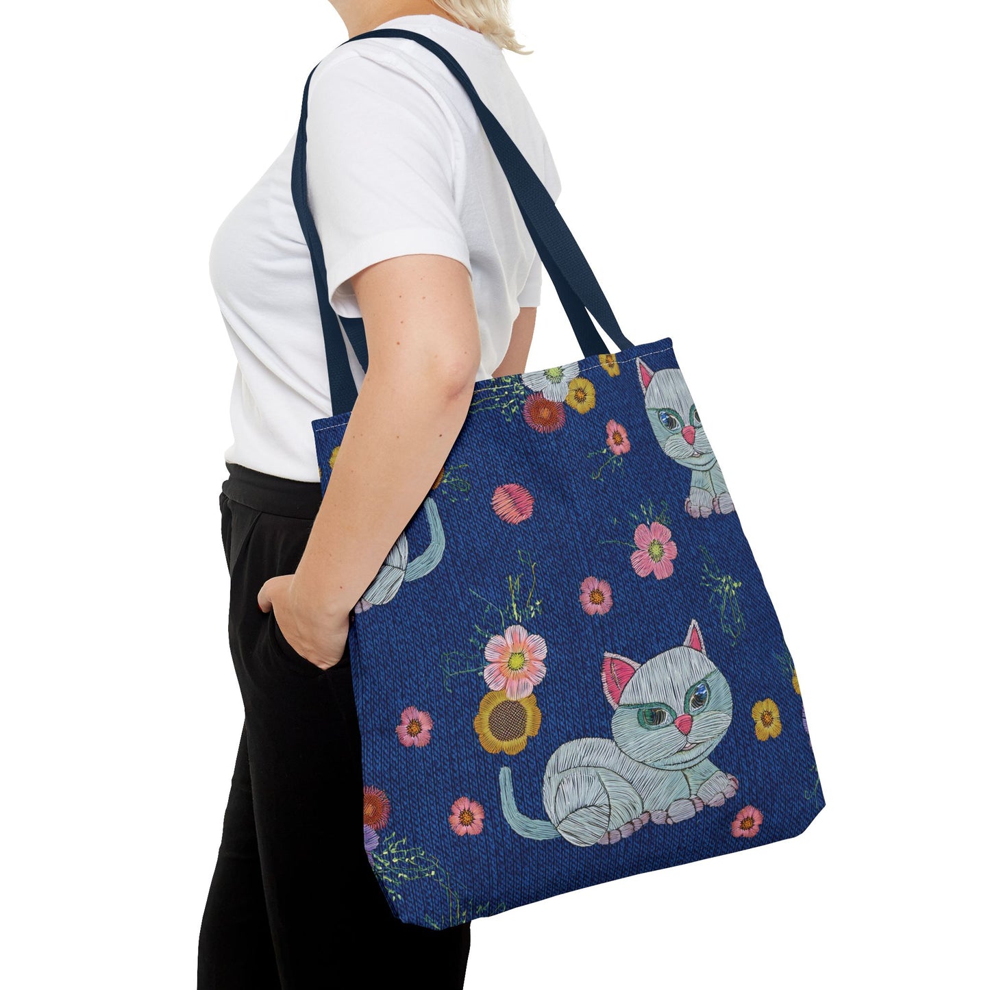 Denim Fabric Imitation Print Unisex Canvas Bag Poly Spun 3 Sizes Tote Bag 190-11