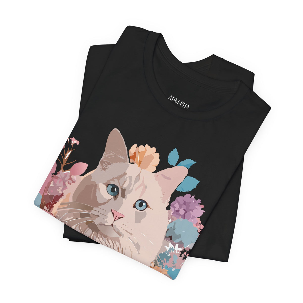 Cat Graphic Unisex Cotton Bella+Canvas Tee with Art Animal Design d02