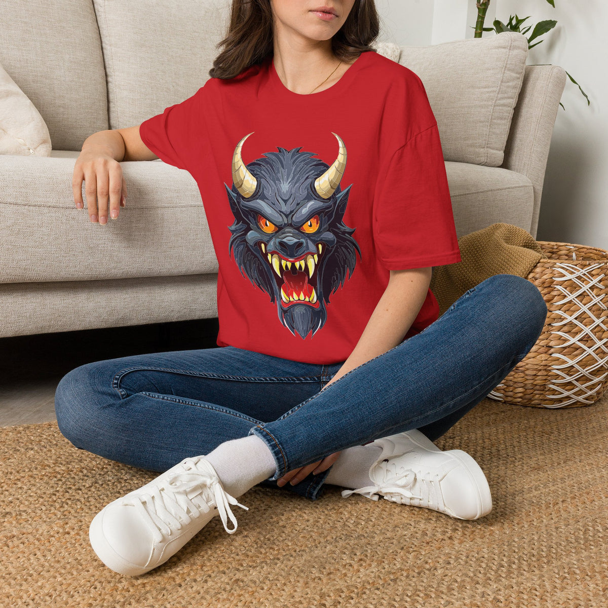 Demonic Wolf Monster Graphic T-Shirt Cartoon Graphic Tee Unisex 100 Cotton Gildan T-Shirt