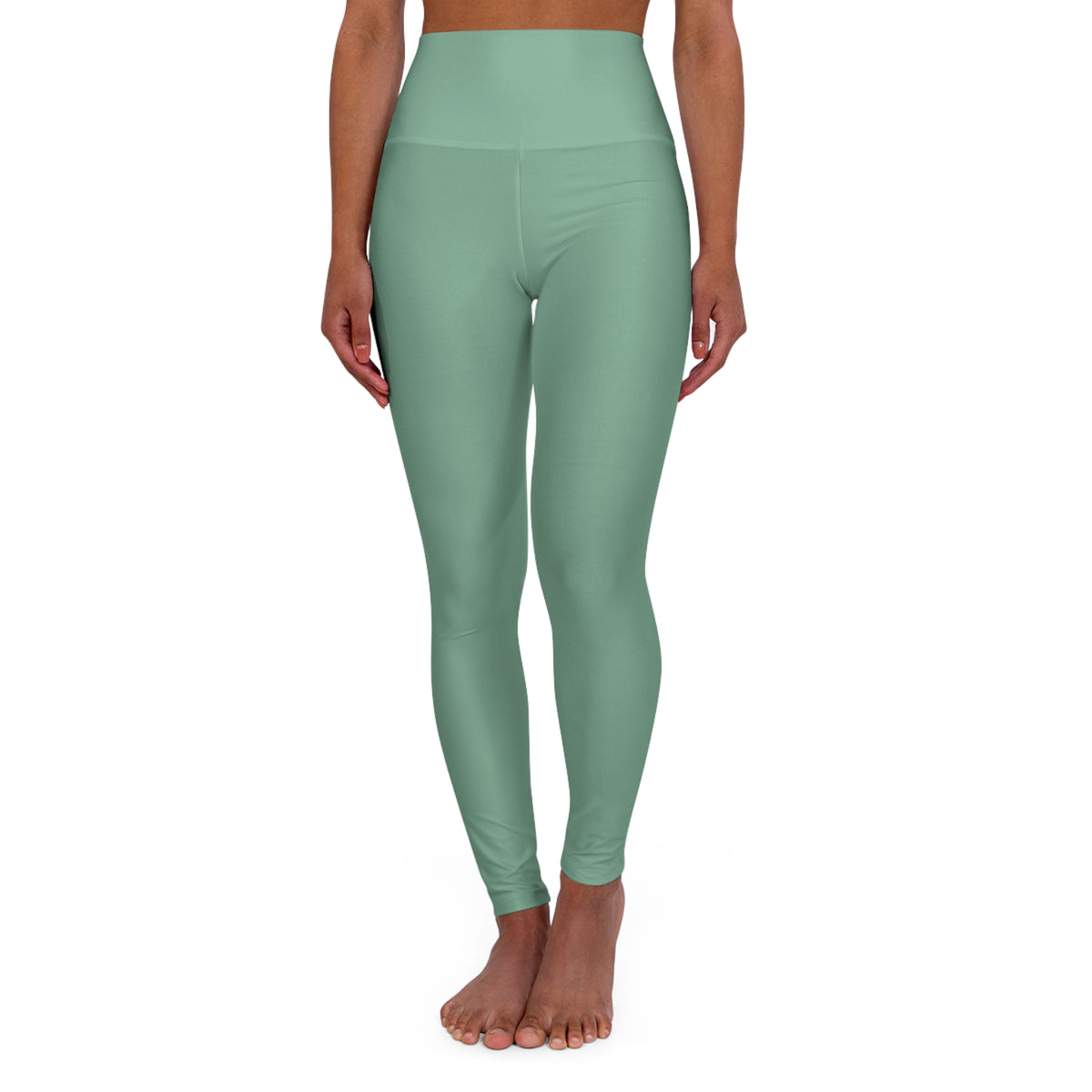 Muted Teal Color High-Waist Yoga Leggings Women's Seamless Poly-Span Stretchy Pants XS-2XL