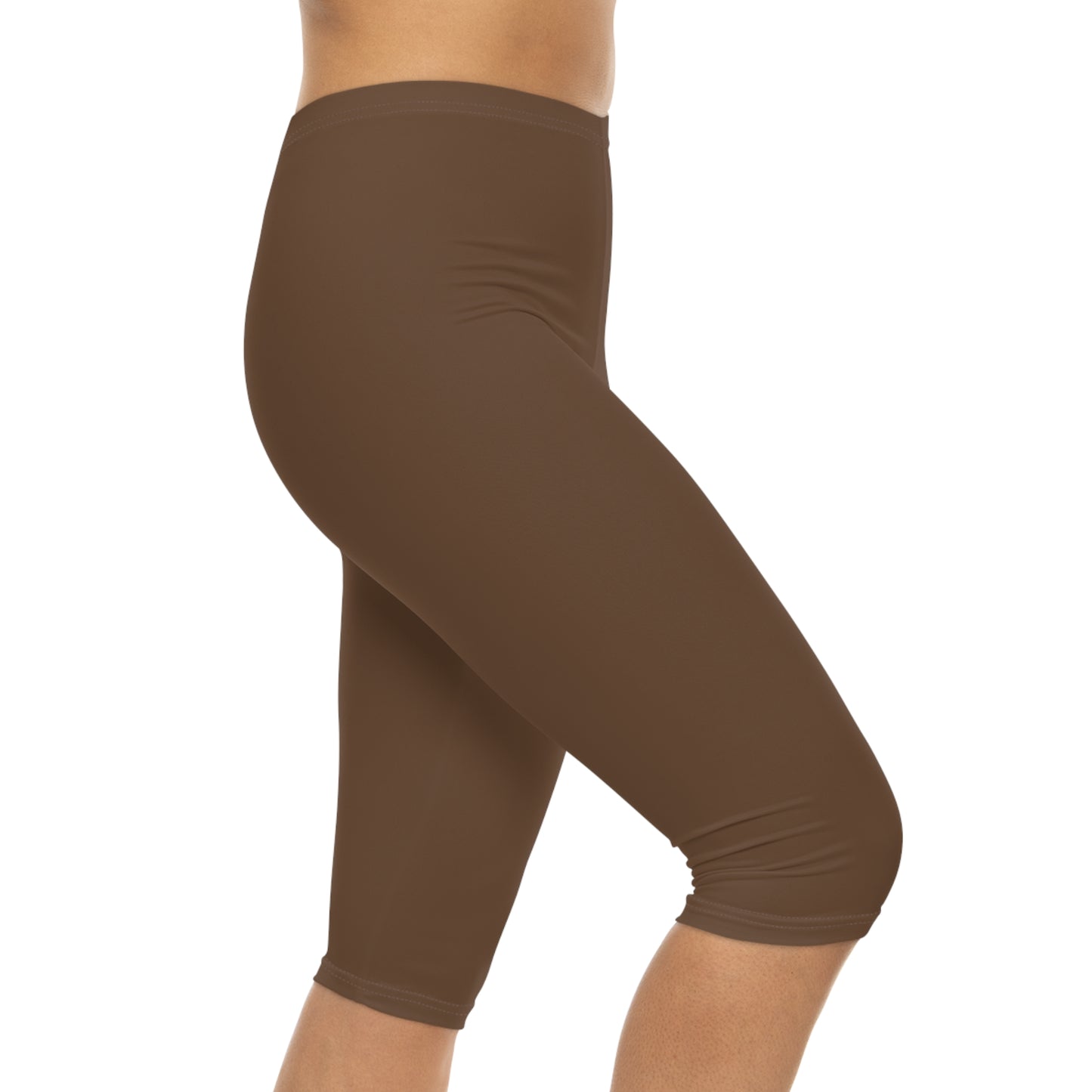 Coffee Bean Color Women's Brushed Suede Poly Span Casual Capri Leggings XS-2XL