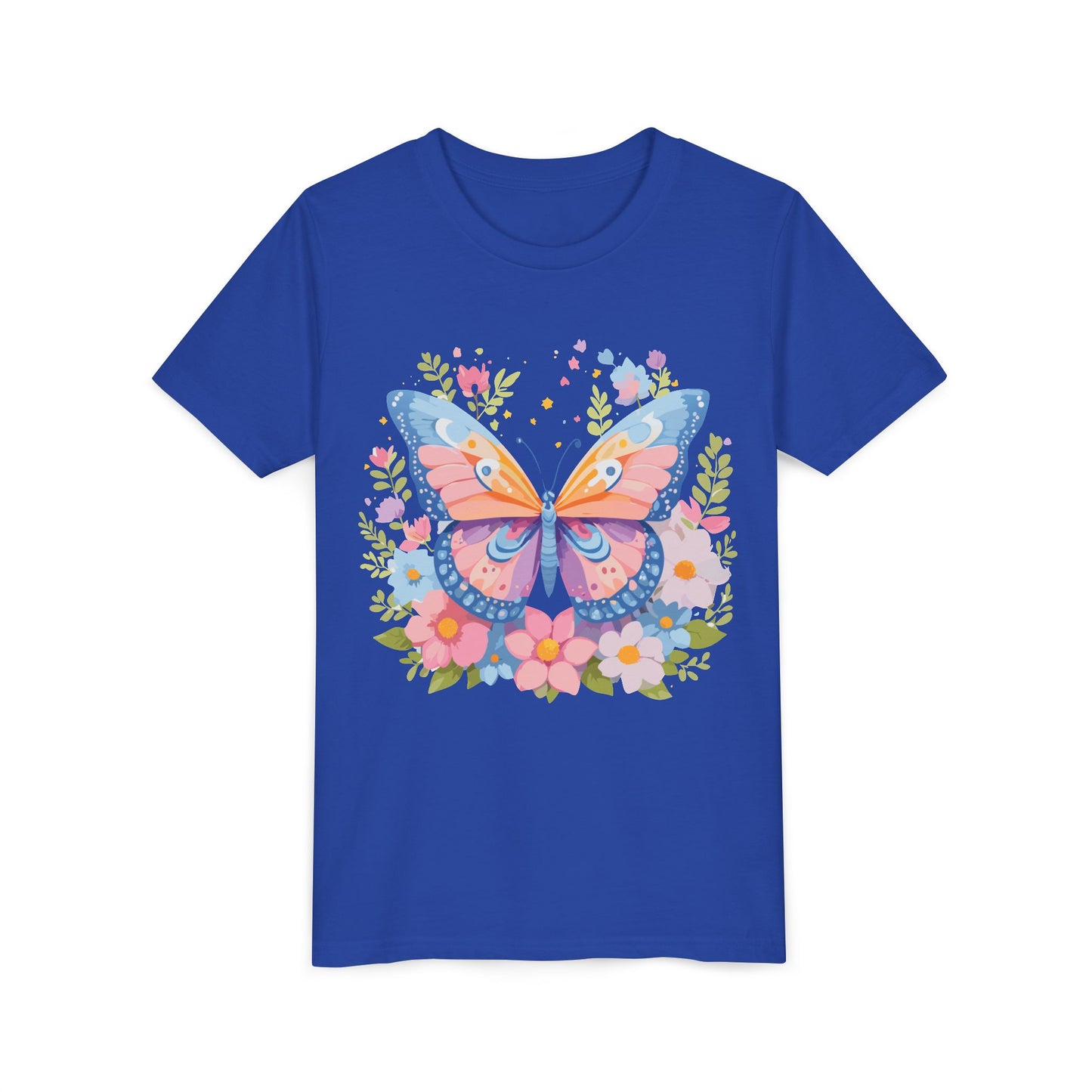 Butterfly Blossom Youth Tee - Colorful Short Sleeve T-Shirt for Spring Celebrations (9-14)