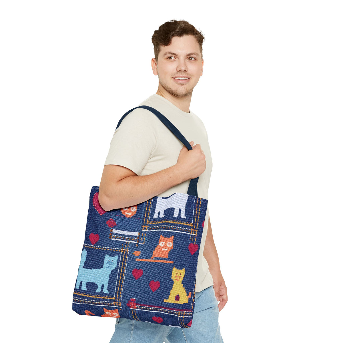 Love Day Graphic Design Denim Fabric Imitation Print Unisex Canvas Bag POLY 3 Sizes Tote Bag 201-10