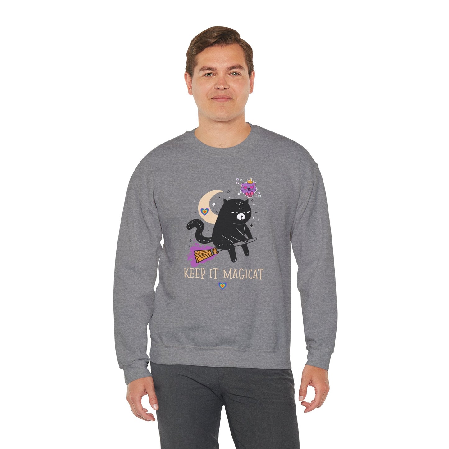 Flying Cat Heart Sweatshirt Unisex Fifty Fifty Cotton Poly Crewneck Gildan 18000 Valentines Day