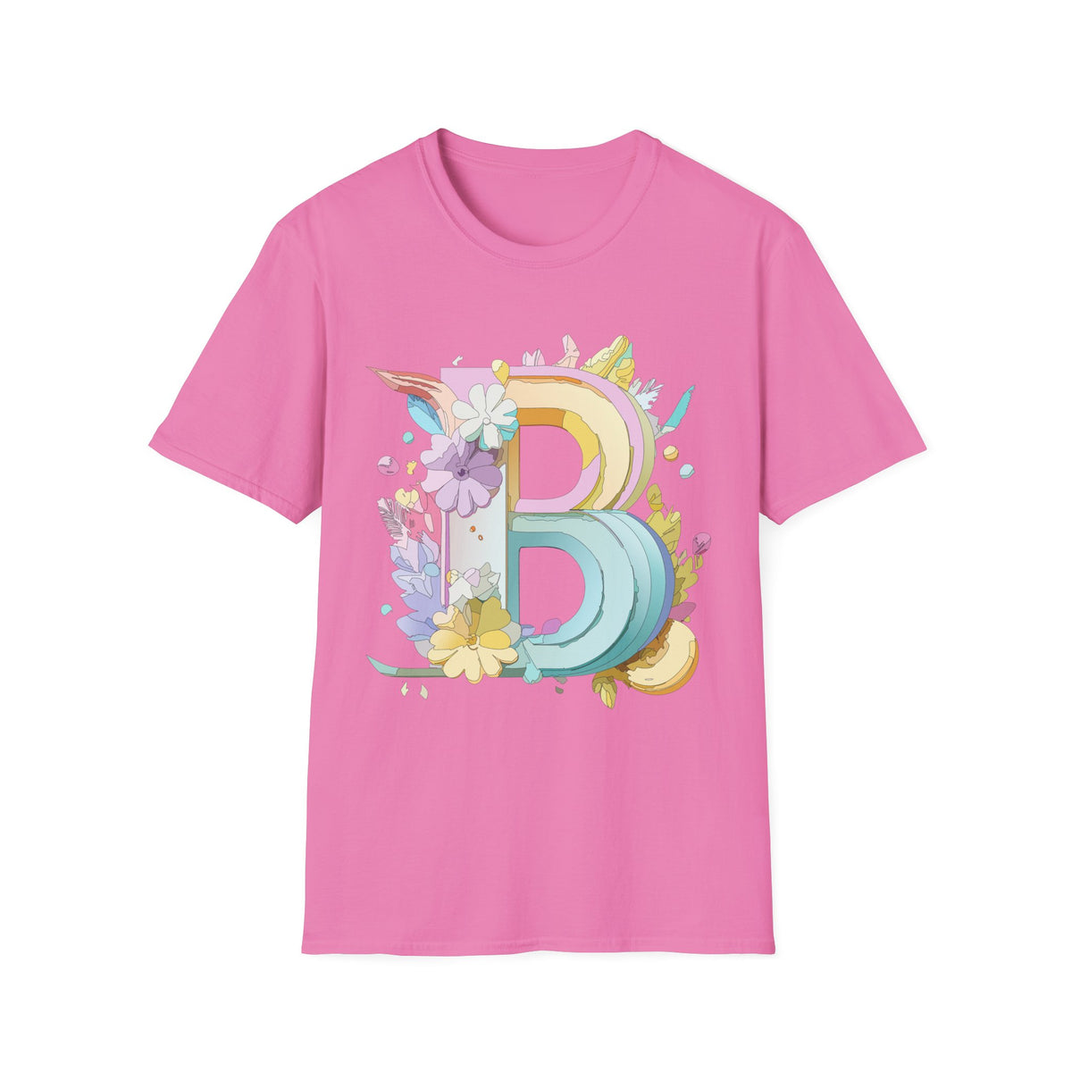 Floral Rainbow Letter B T-Shirt | Pastel Initial Monogram Tee