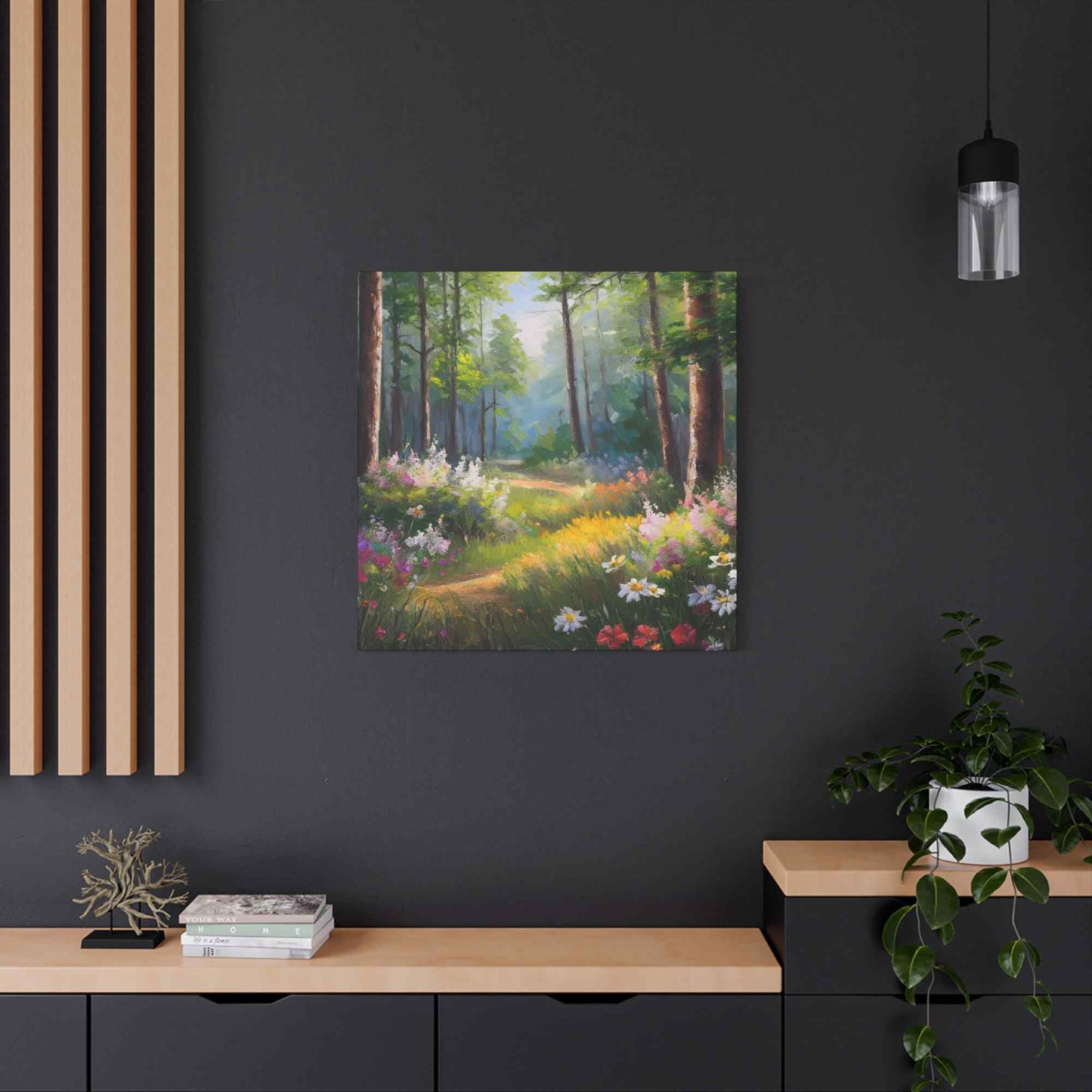 Summer Forest Print Canvas, Oil Paint Print 20x20, 24x24, 30x30, 32x32, 36x36 Art Design Print Pine-Wood Inner Frame MC-91
