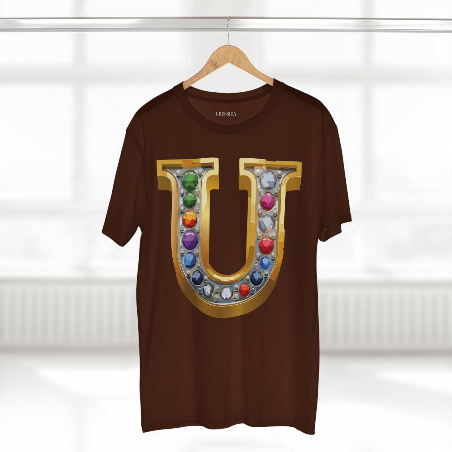 Letter U Graphic Design Tee Unisex 100 Cotton With Antique Gold Letters Artwork T-Shirt