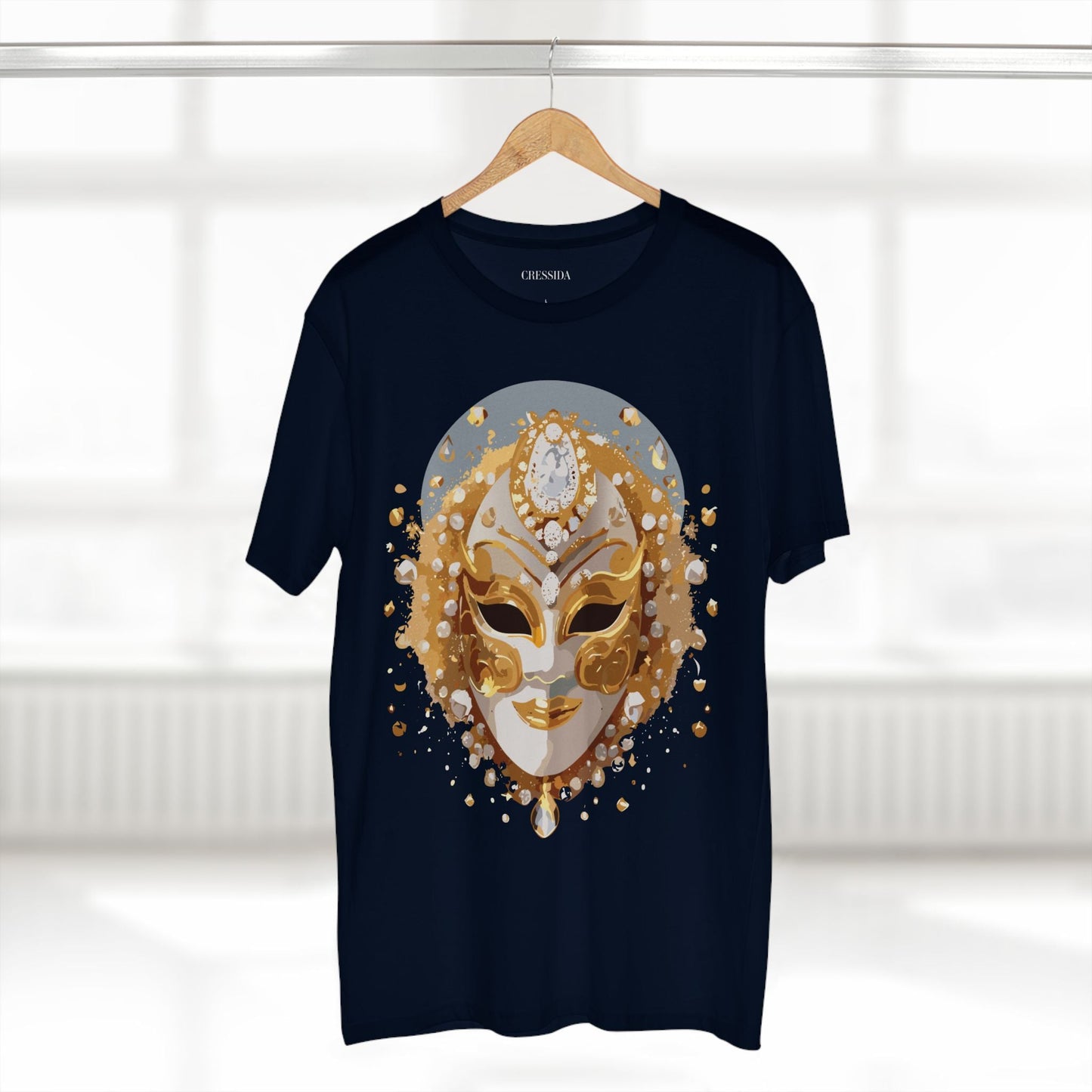 Carnival Mask Graphic T-Shirt Unisex 100 Cotton With Antique Gold Art Design Tee 5