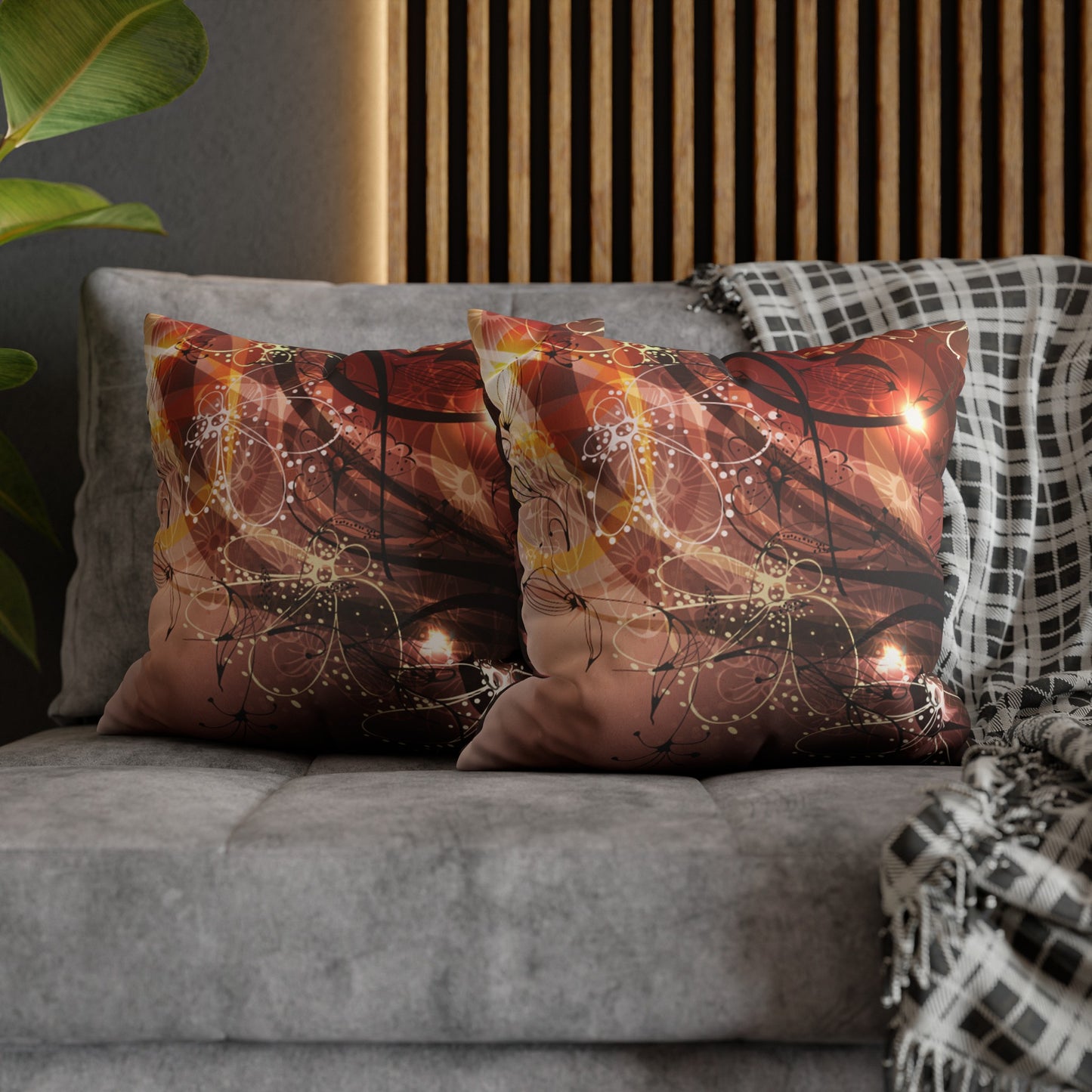 Faux Suede Pillowcase with Abstract print