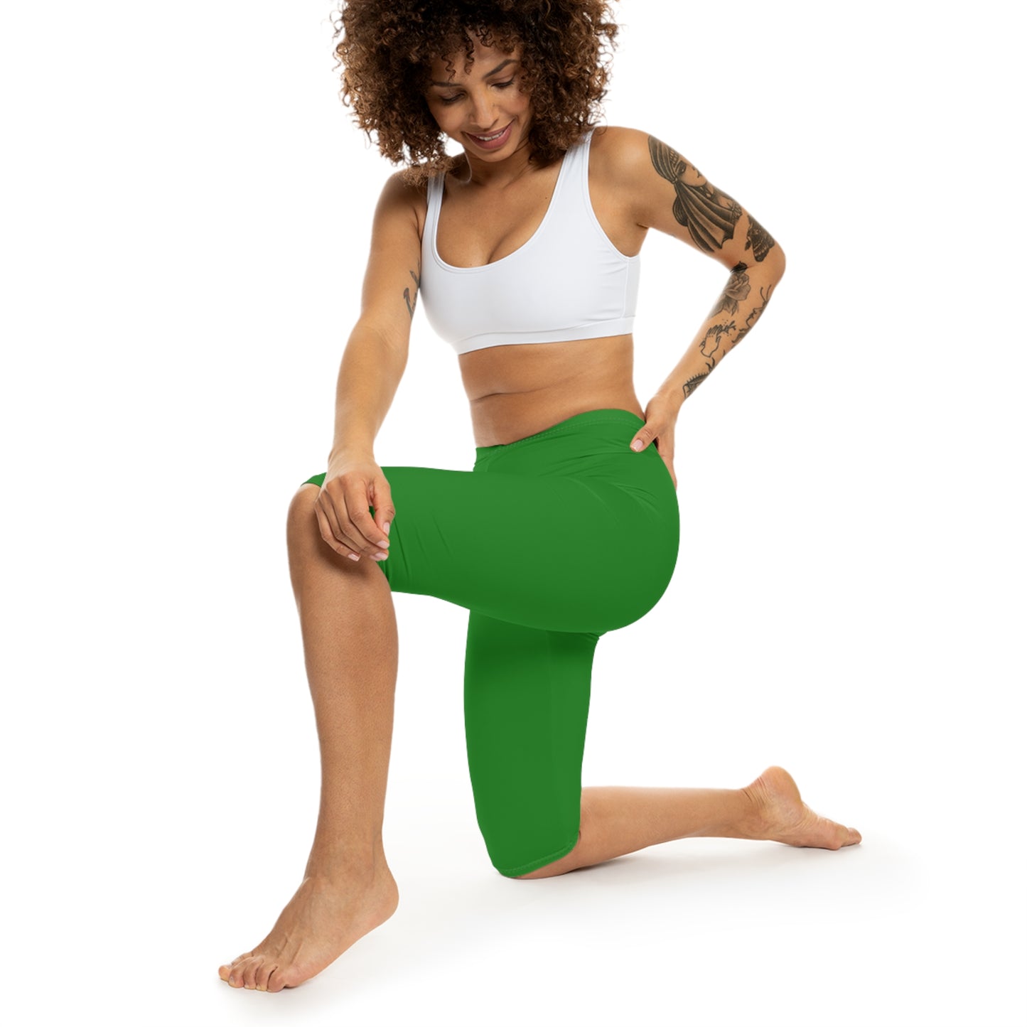 Forest Green Color Women's Brushed Suede Poly Span Casual Capri Leggings XS-2XL