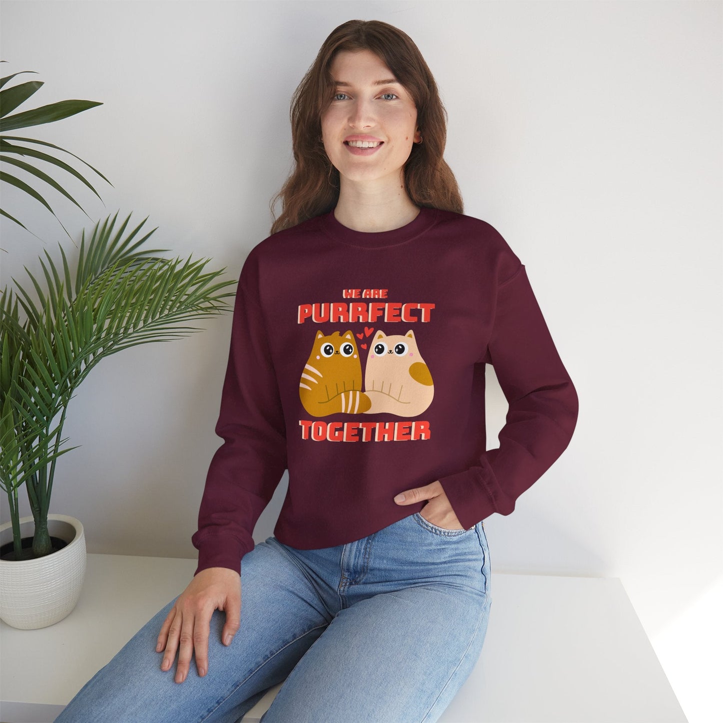 Cat Heart Sweatshirt Unisex 50/50 Cotton-Poly Blend Valentine Gift For Cat Lovers