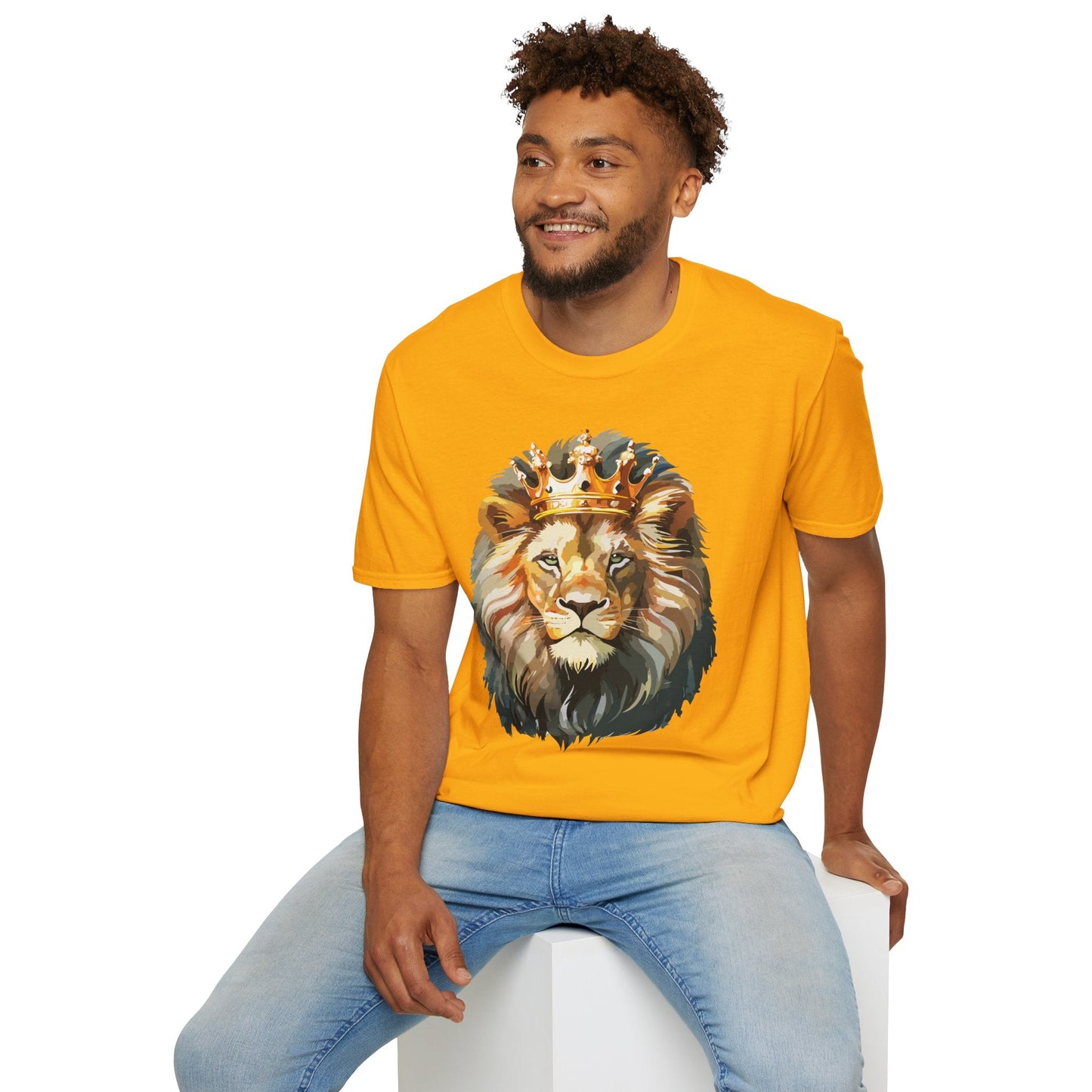 Unisex Lion Print T Shirt Softstyle 64000 One Hundred Percent Ring Spun Cotton