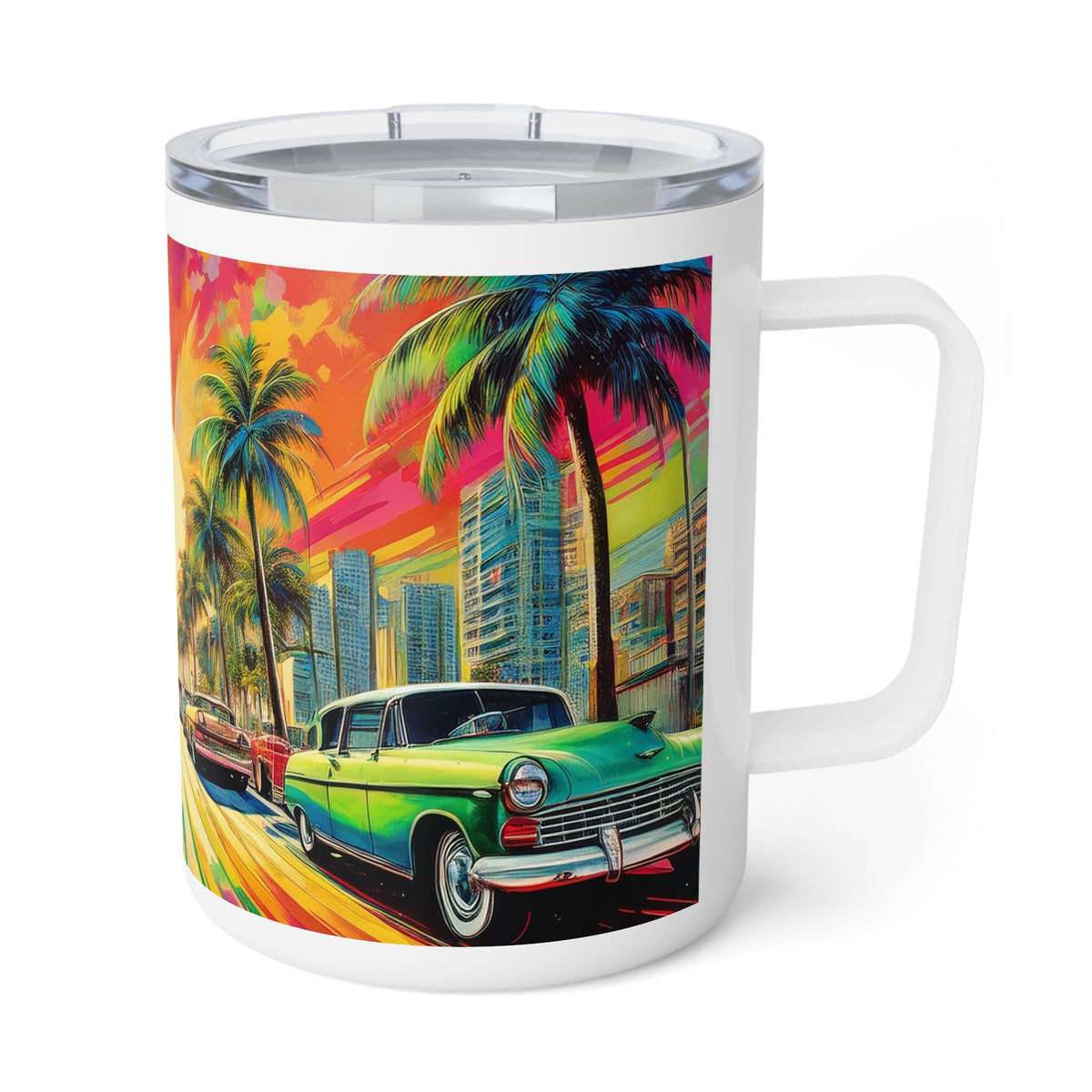 34 Art Design Insulated Coffee Mug Clear Lid 10oz Insulated Coffee Mug 10oz
