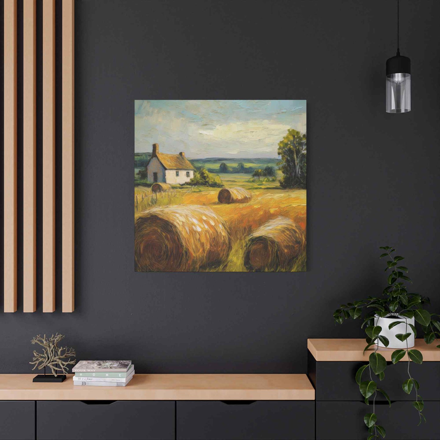 Countryside Print Canvas, Oil Paint Print 20x20, 24x24, 30x30, 32x32, 36x36 Art Design Print Pine-Wood Inner Frame MC-48