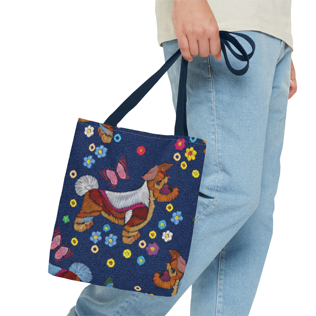 Denim Fabric Imitation Print Unisex Canvas Bag Poly Spun 3 Sizes Tote Bag 191-8