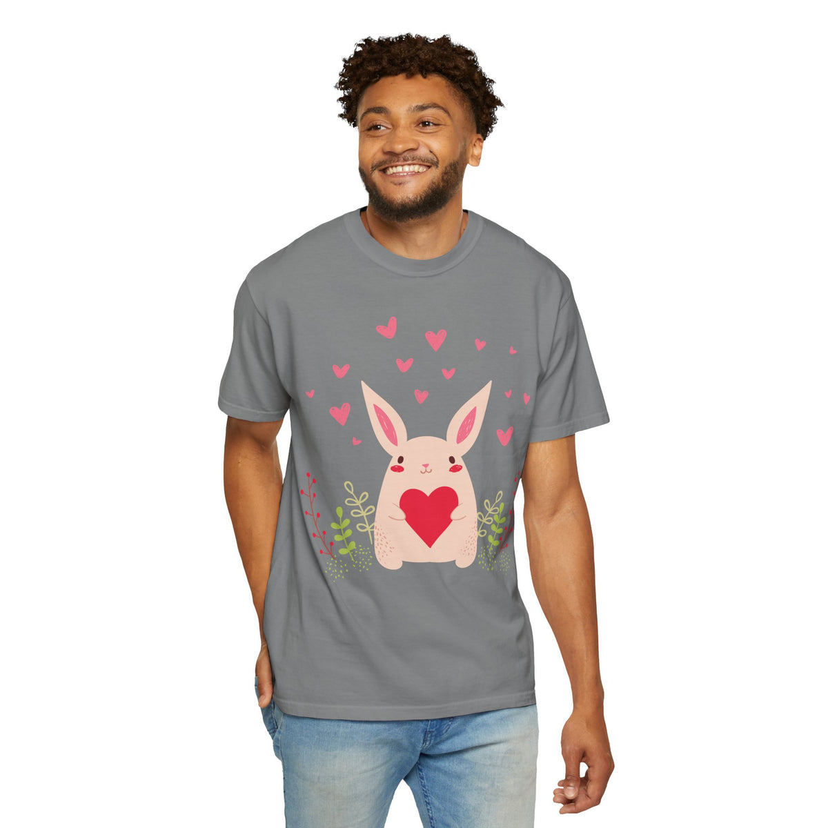 Easter Bunny Heart T-Shirt, Tee Shirt with Easter Signature, T Shirt with Easter Prints, Tee Shirt with Easter Design