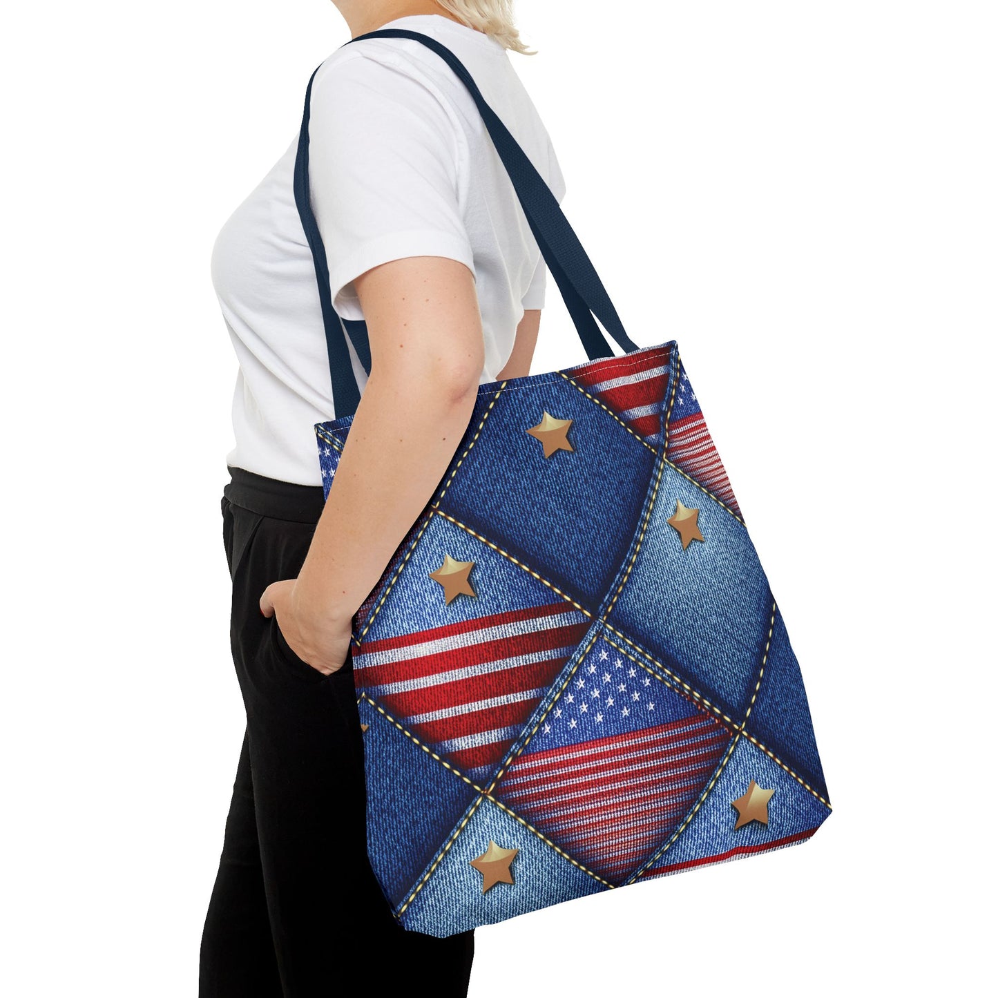 4th of July Graphic Denim Fabric Imitation Print Unisex Canvas Bag Poly Spun 3 Sizes Tote Bag 200-20