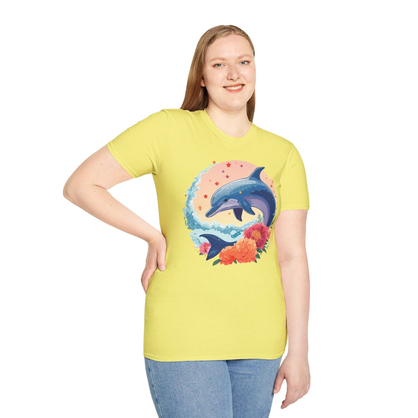Dolphin Shirts Unisex Tee 100 Percent Ring Spun Cotton Gildan Softstyle 64000 For Everyday Comfort