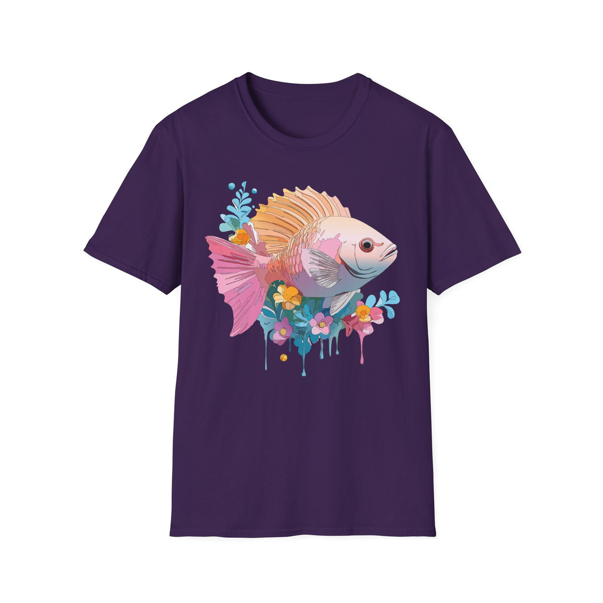 Colorful Tropical Fish T-Shirt | Watercolor Floral Sea Life Tee