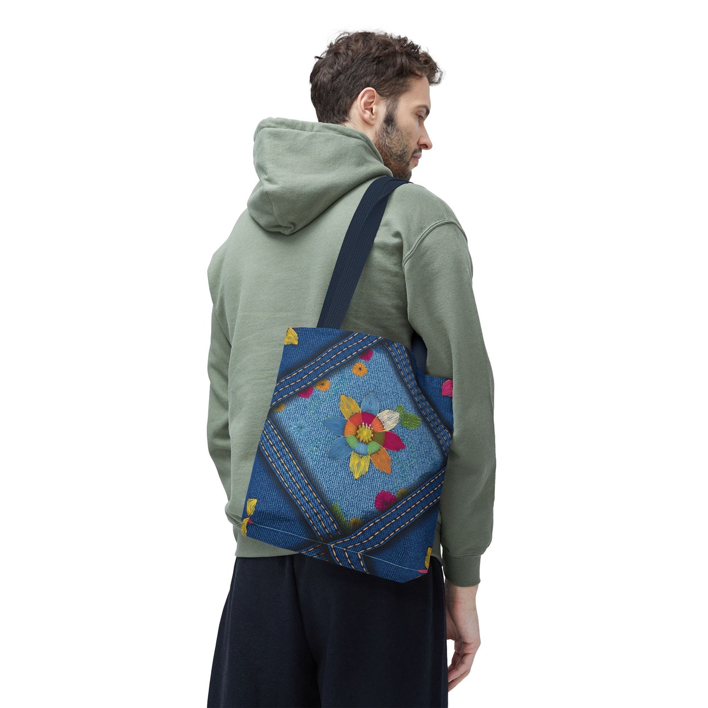 Denim Fabric Imitation Print Unisex Canvas Bag Poly Spun 3 Sizes Tote Bag 161