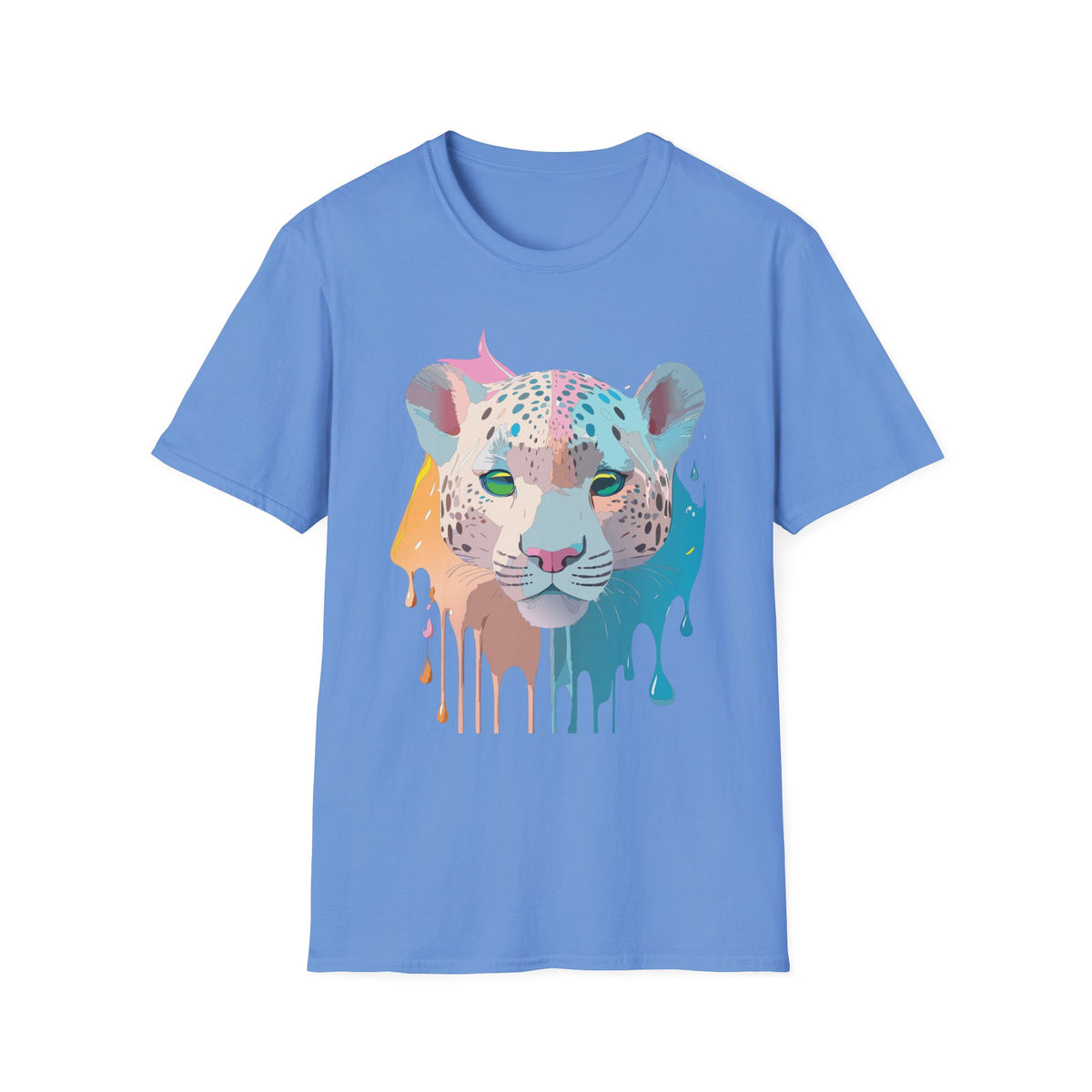 Colorful Leopard Portrait T-Shirt | Dripping Paint Cat Tee