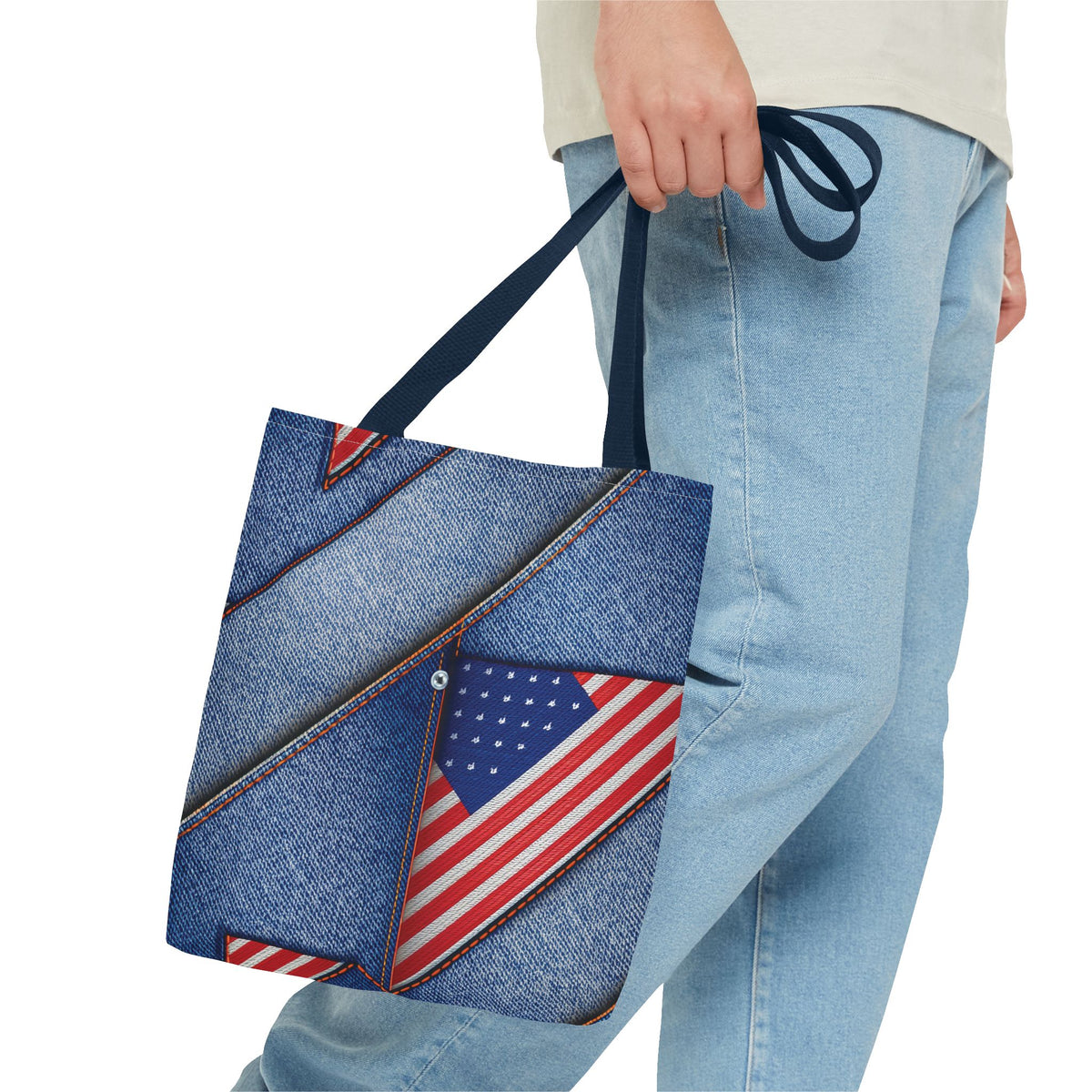 4th of July Graphic Denim Fabric Imitation Print Unisex Canvas Bag Poly Spun 3 Sizes Tote Bag 200-22