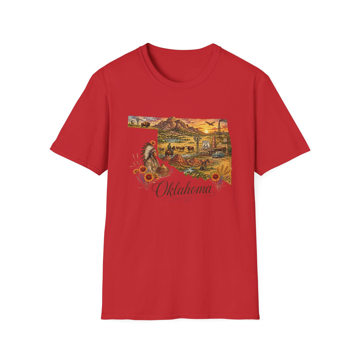 Oklahoma State Travel Tourist Graphic Design Unisex 100 Cotton Gildan T-Shirt