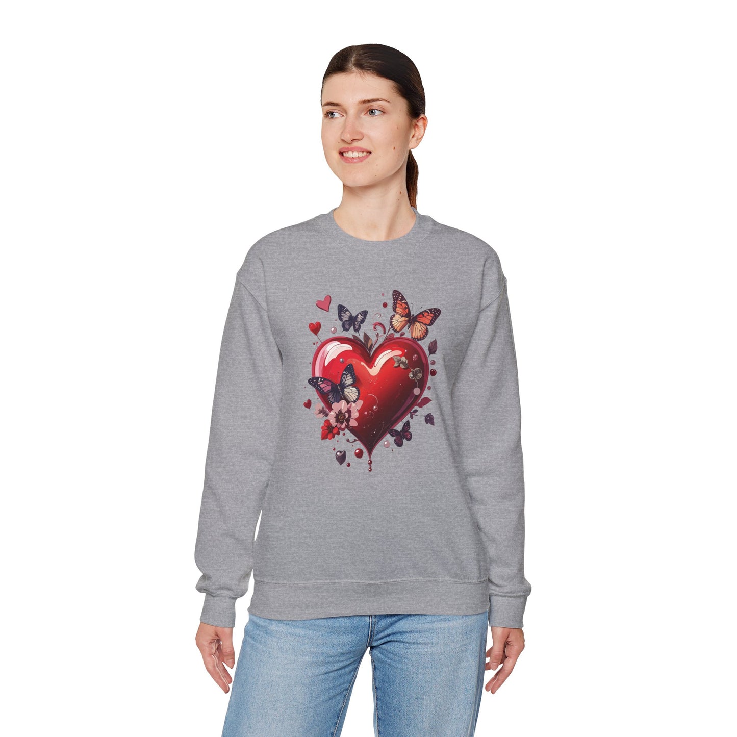Big Red Heart Sweatshirt, Floral Red Heart Sweatshirt, Floral Love Sweatshirt, Valentine's Day Sweatshirt, Heart Floral Sweatshirt 105