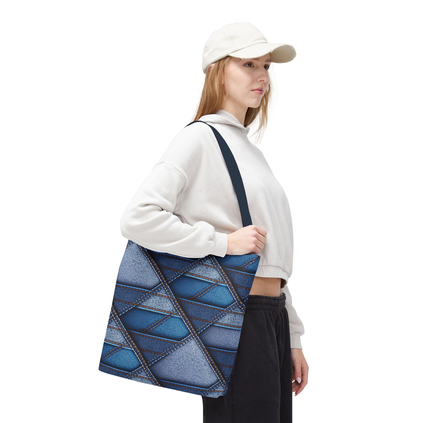 Denim Fabric Imitation Print Unisex Canvas Bag Poly Spun 3 Sizes Tote Bag 100