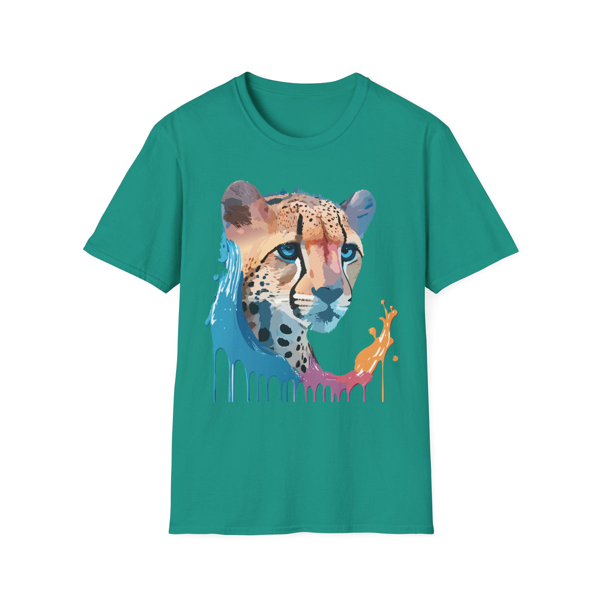 Watercolor Cheetah Portrait T-Shirt | Drip Paint Animal Tee