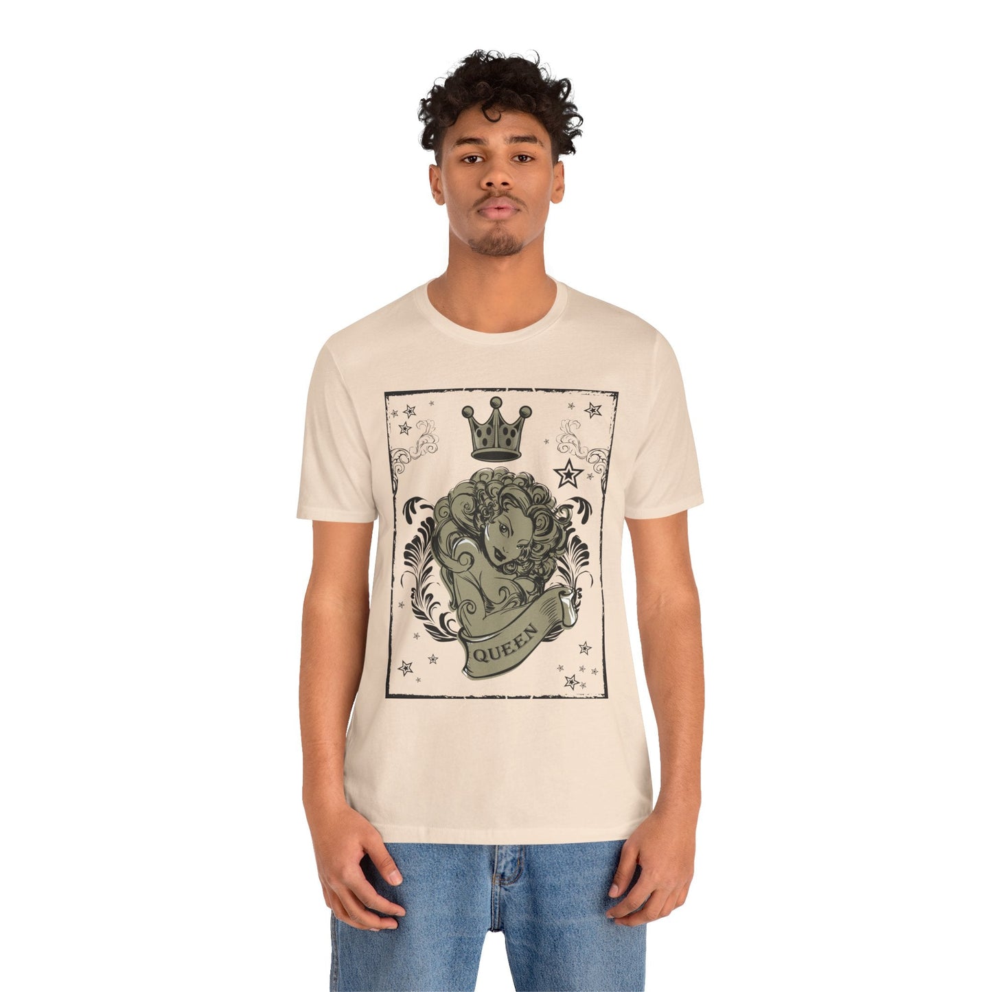 Crown Face Portrait Graphic Tee Vintage Floral Illustration Rock Band T-Shirt
