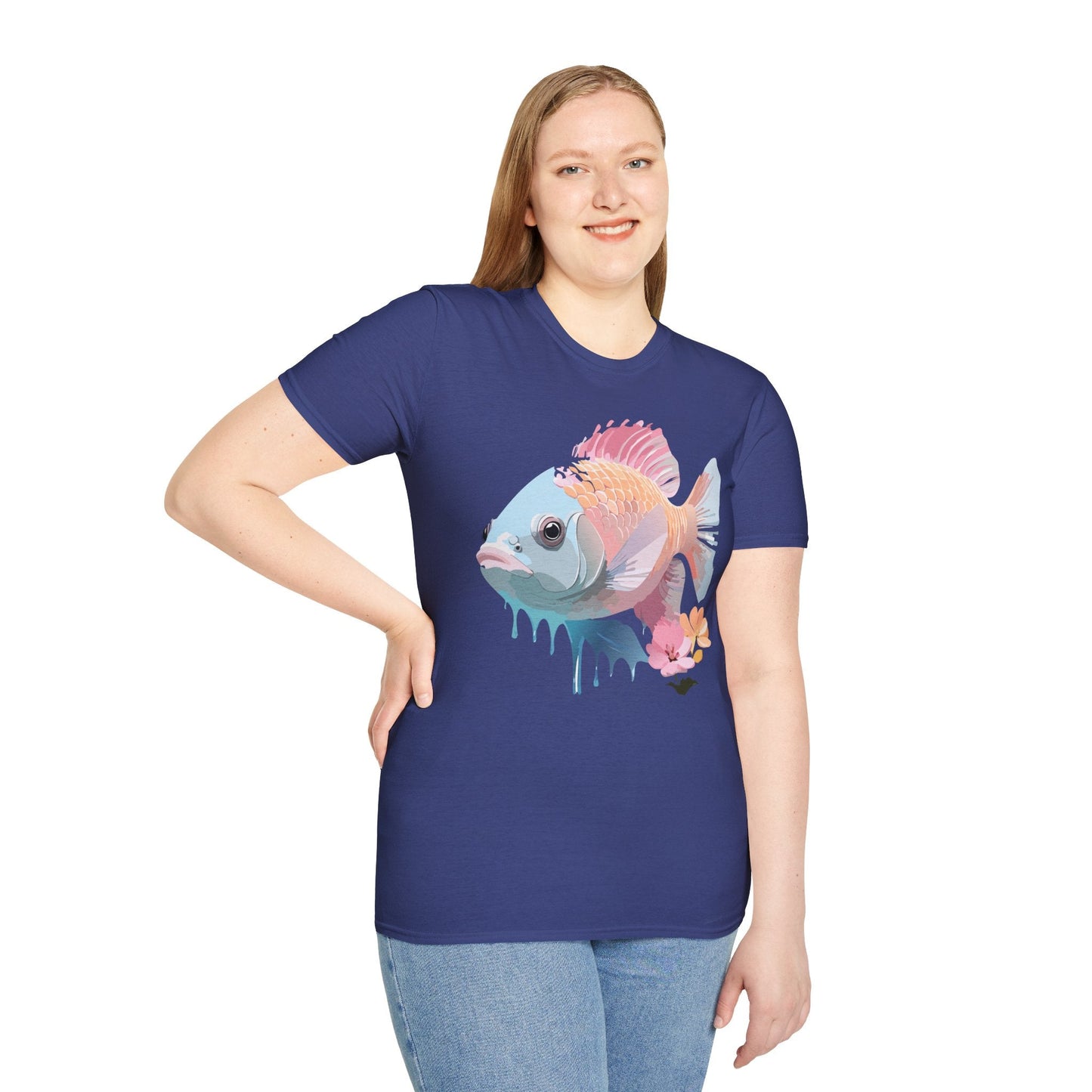 Fish Art Design Shirt Unisex Graphic Tee 100 Percent Ring Spun Cotton Softstyle Gildan 64000