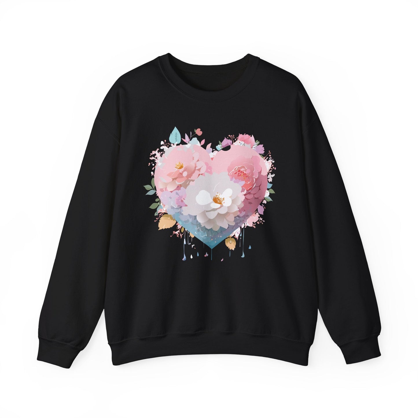 Unisex Floral Heart Sweatshirt For Valentines Day With Love Floral Print Crewneck