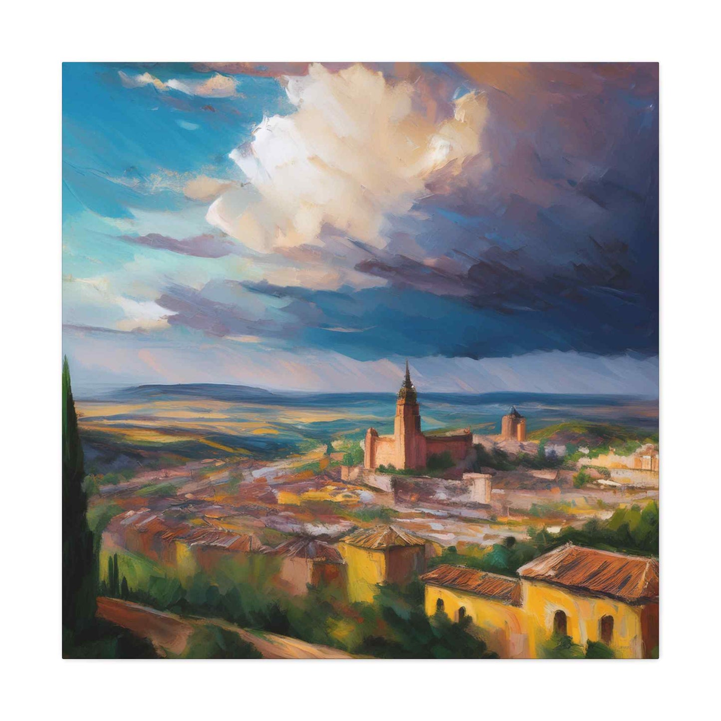 Spanish City Print Canvas, Oil Paint Print 20x20, 24x24, 30x30, 32x32, 36x36 Art Design Print Pine-Wood Inner Frame MC-57
