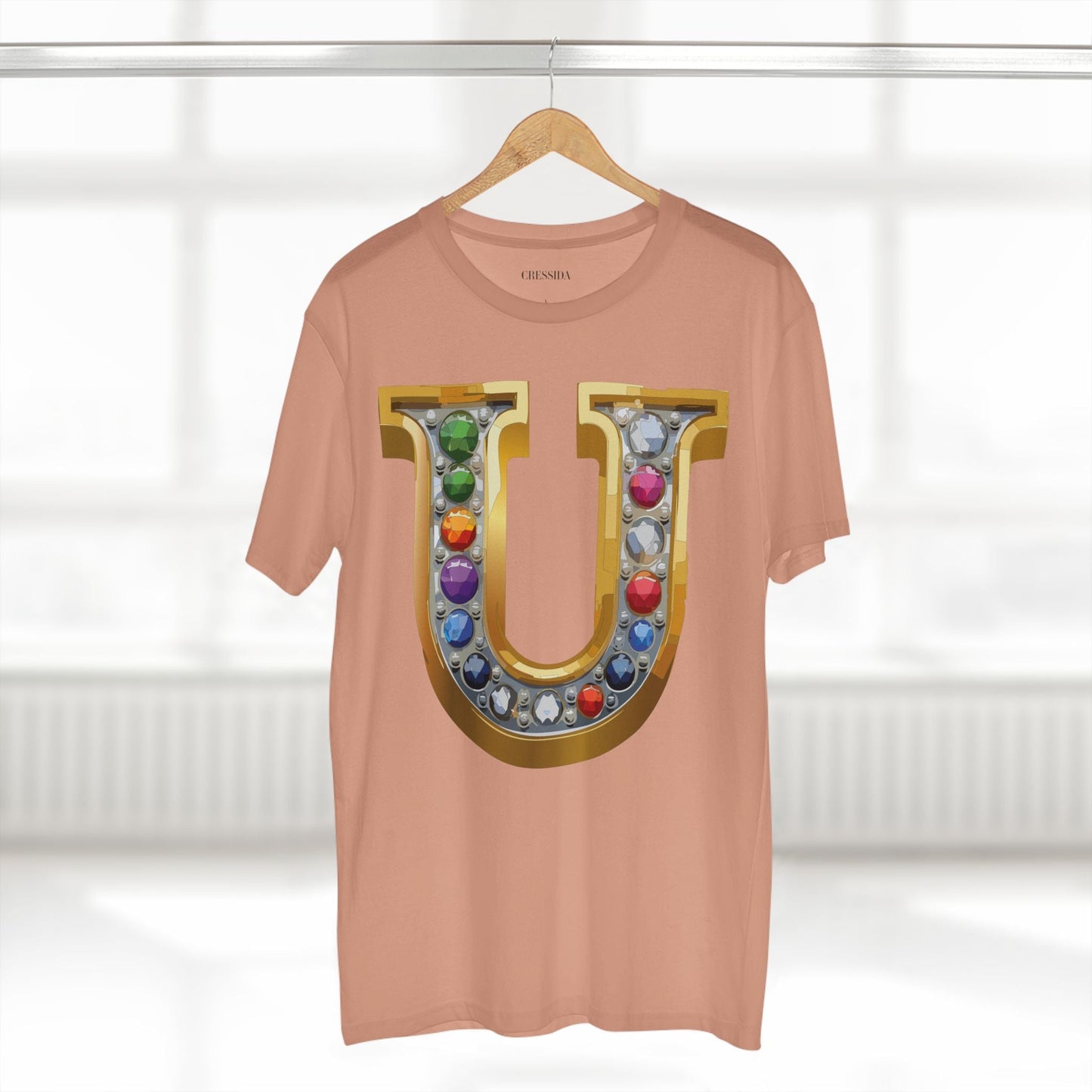 Letter U Graphic Design Tee Unisex 100 Cotton With Antique Gold Letters Artwork T-Shirt