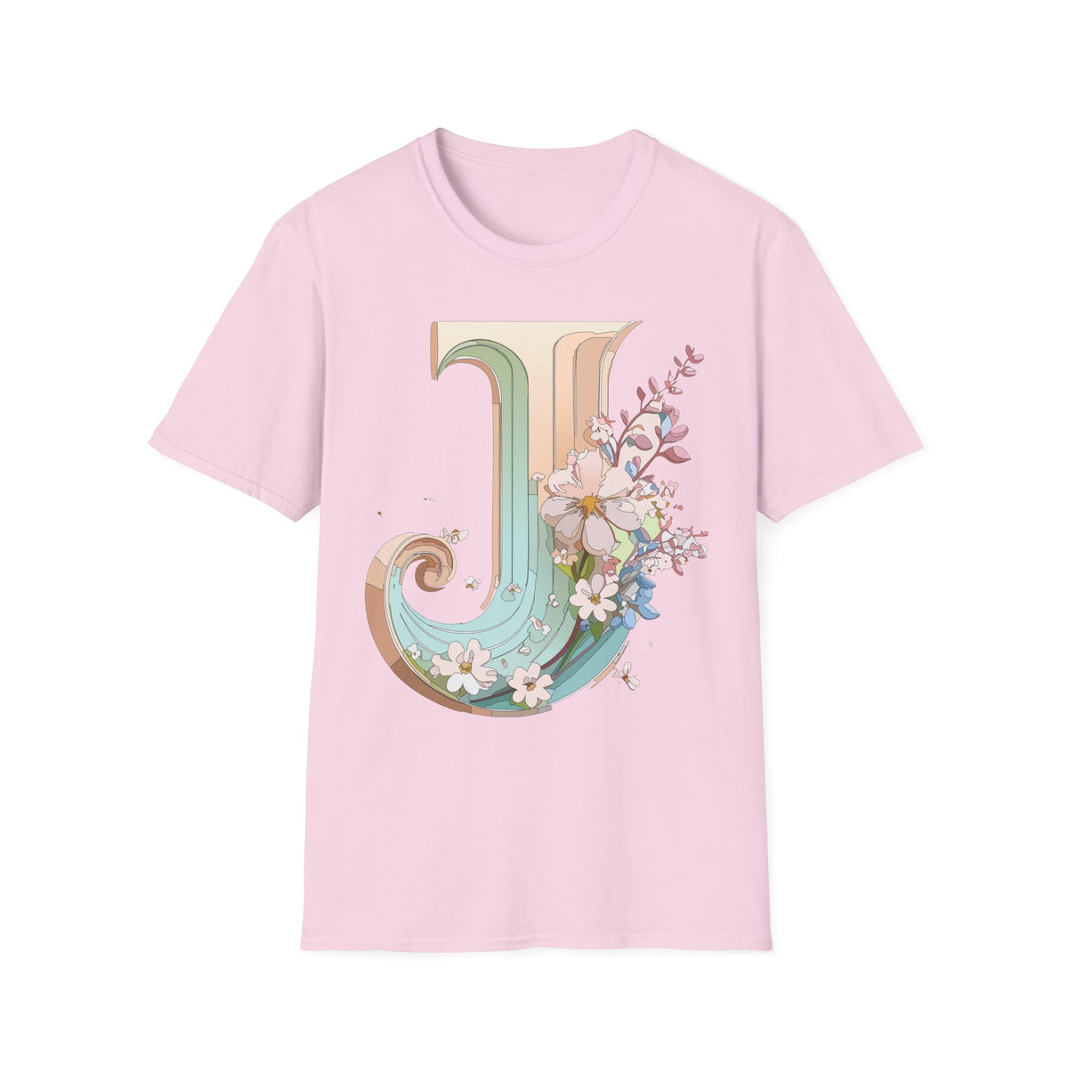 Floral Letter J monogram T-Shirt | Vintage pastel initial tee