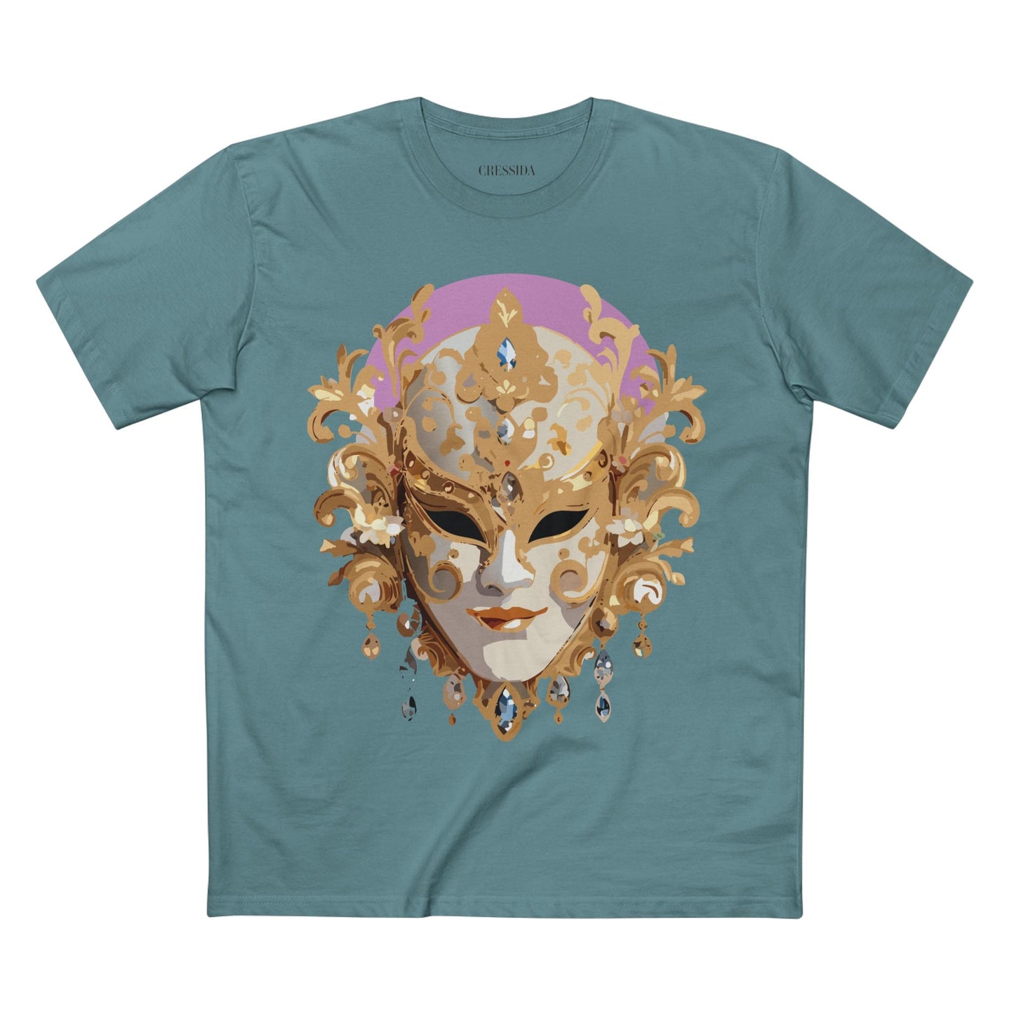 Carnival Mask Graphic T-Shirt Unisex 100 Cotton With Antique Gold Art Design Tee 10