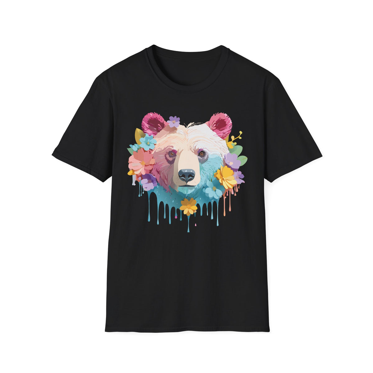 Colorful Floral Bear T-Shirt | Watercolor Drip Bear Tee