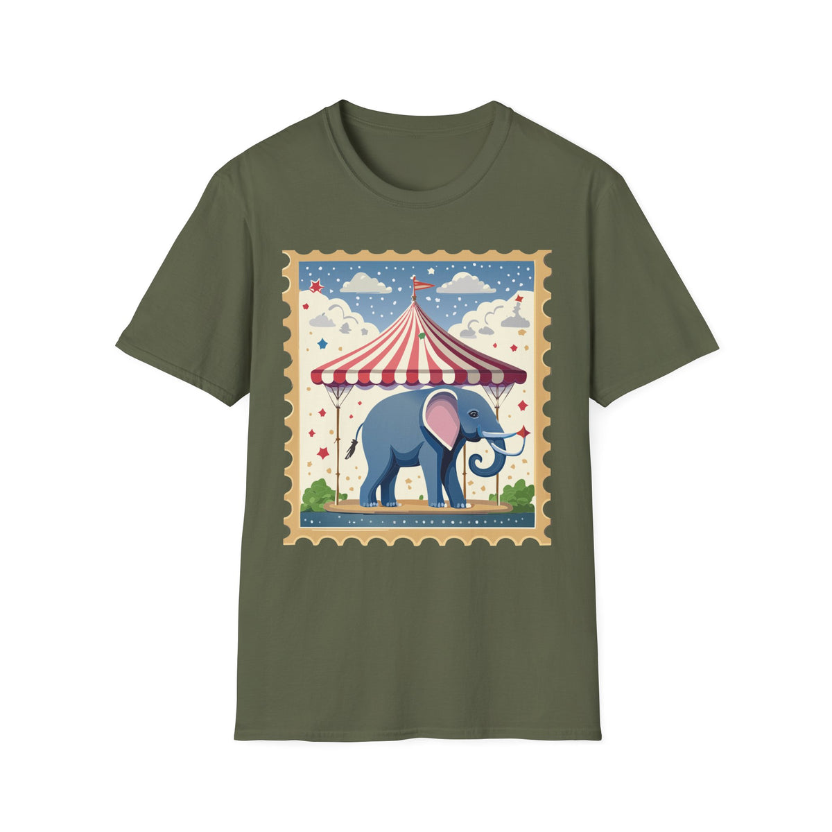 Circus Elephant Tent T-Shirt | Vintage Carnival Stamp Graphic Tee Unisex 100 Cotton Gildan T-Shirt