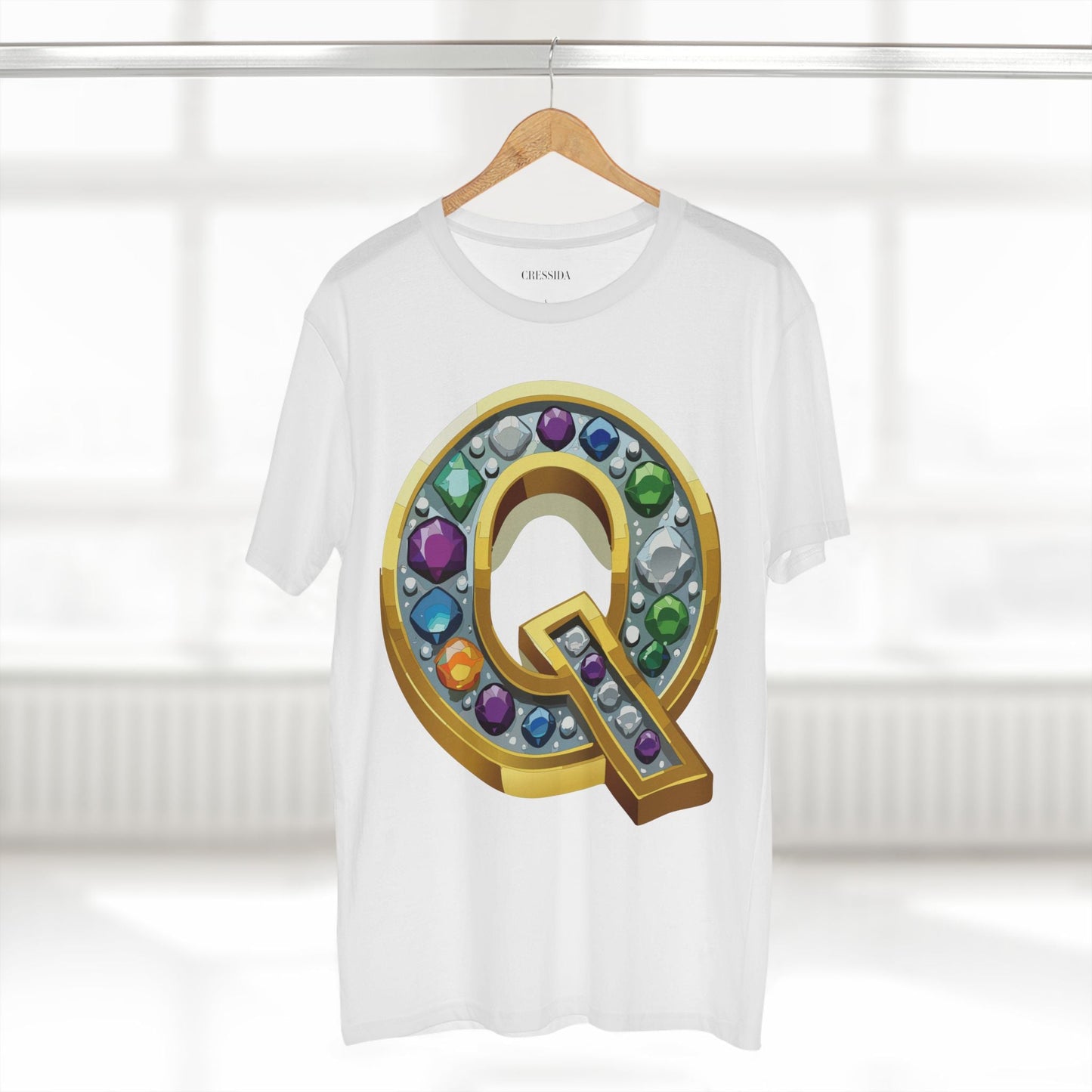 Letter Q Graphic Design Tee Unisex 100 Cotton With Antique Gold Letters Artwork T-Shirt