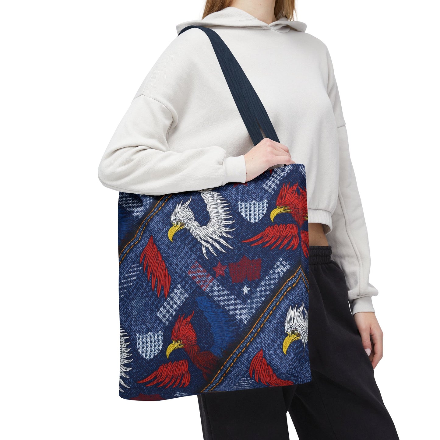 4th of July Graphic Denim Fabric Imitation Print Unisex Canvas Bag Poly Spun 3 Sizes Tote Bag 200-2