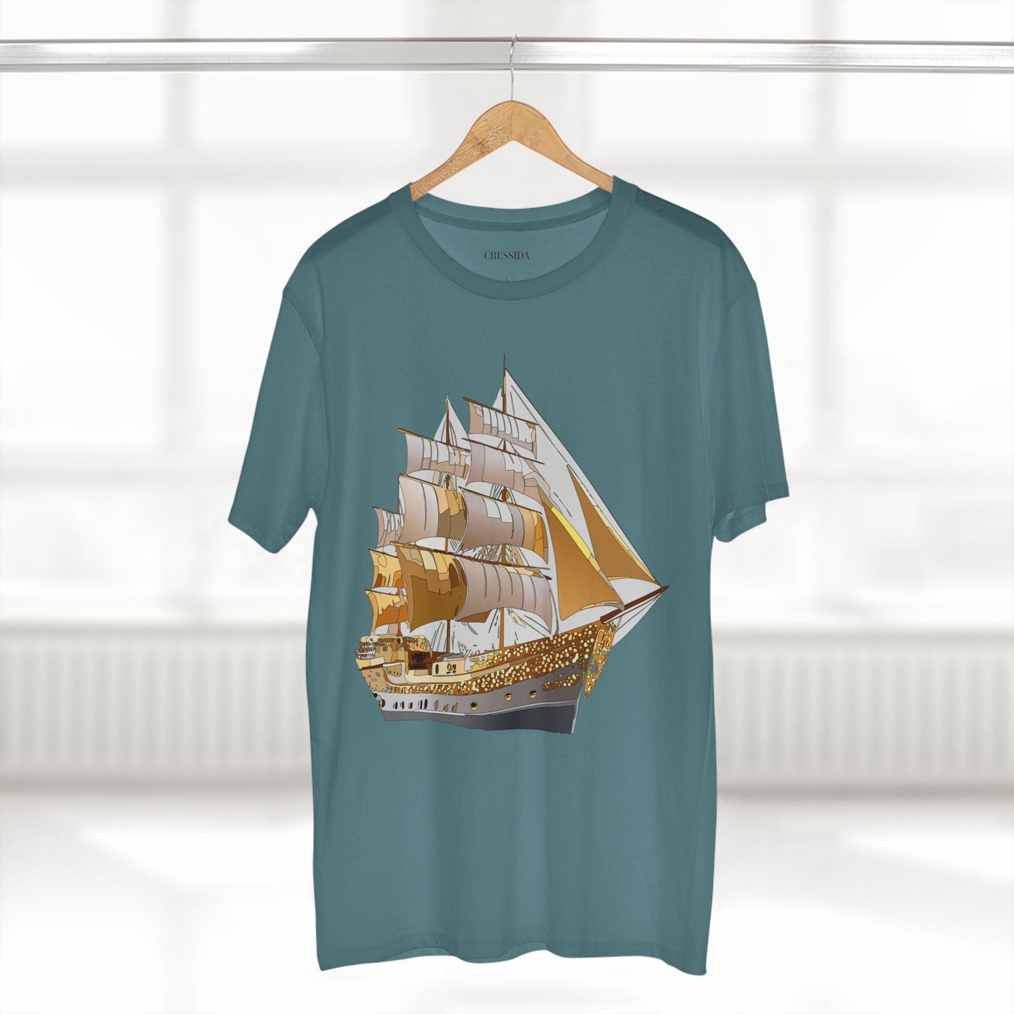 Ship Graphic Unisex 100 Cotton T-Shirt with Gold Frigate Art Design 21
