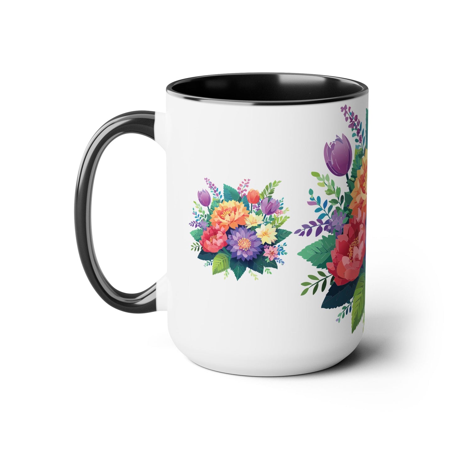 Two-Tone Coffee Mugs with flowers