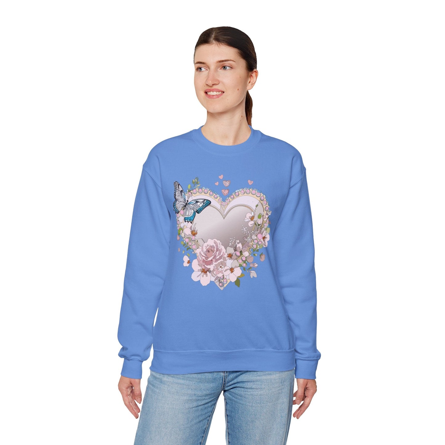 Unisex Floral Heart Sweatshirt For Valentines Day With Floral Love Print Crewneck Heavy Blend