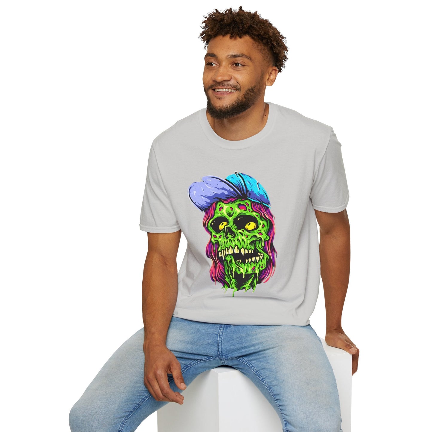 Unisex Skull Tee Shirt With Skeleton Artwork Gildan Softstyle 64000 Ring Spun Cotton