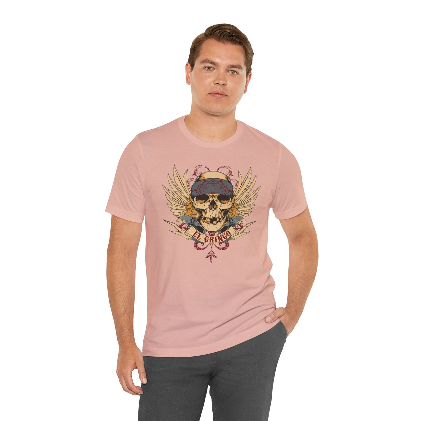 El Gringo Skull with Wings T-Shirt Vintage Tattoo Style Art-53