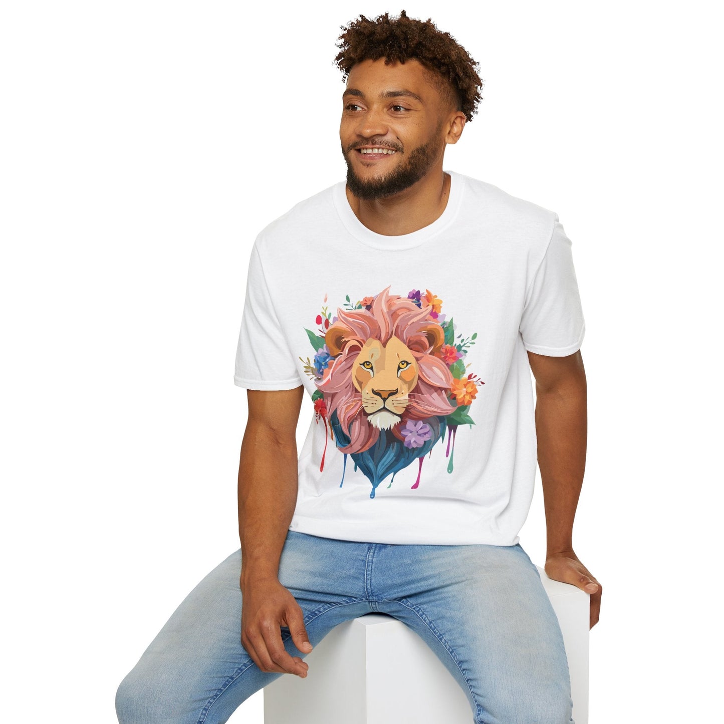 Lion Shirt Unisex Floral Lion Tee Animal Print Softstyle Tee
